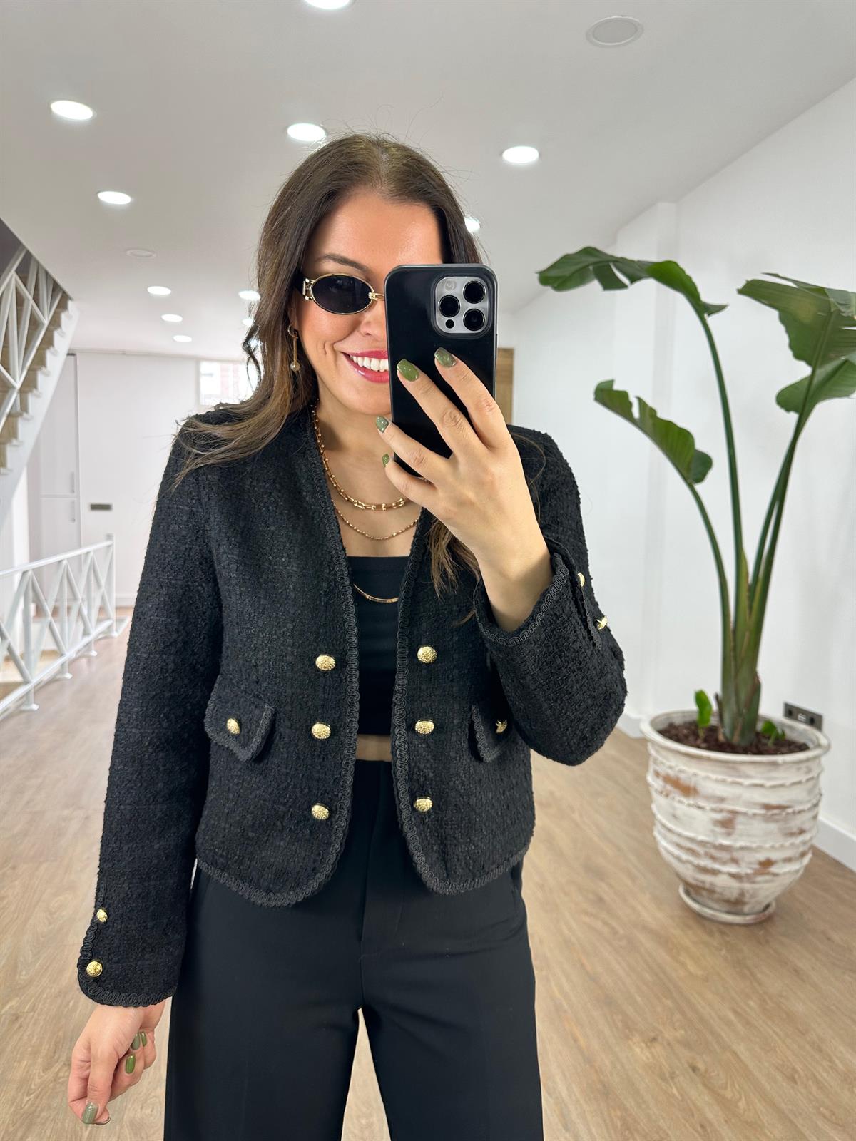 Gold Düğmeli Biye Detaylı Tüvit Ceket