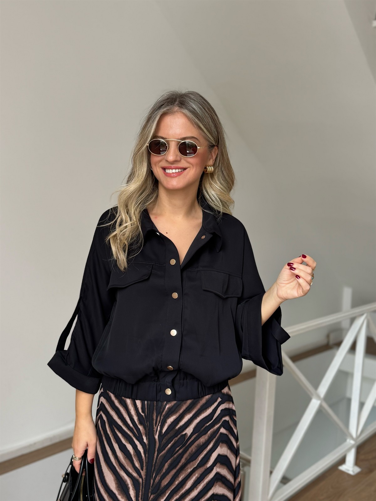 Gold Düğmeli Bomber Ceket 