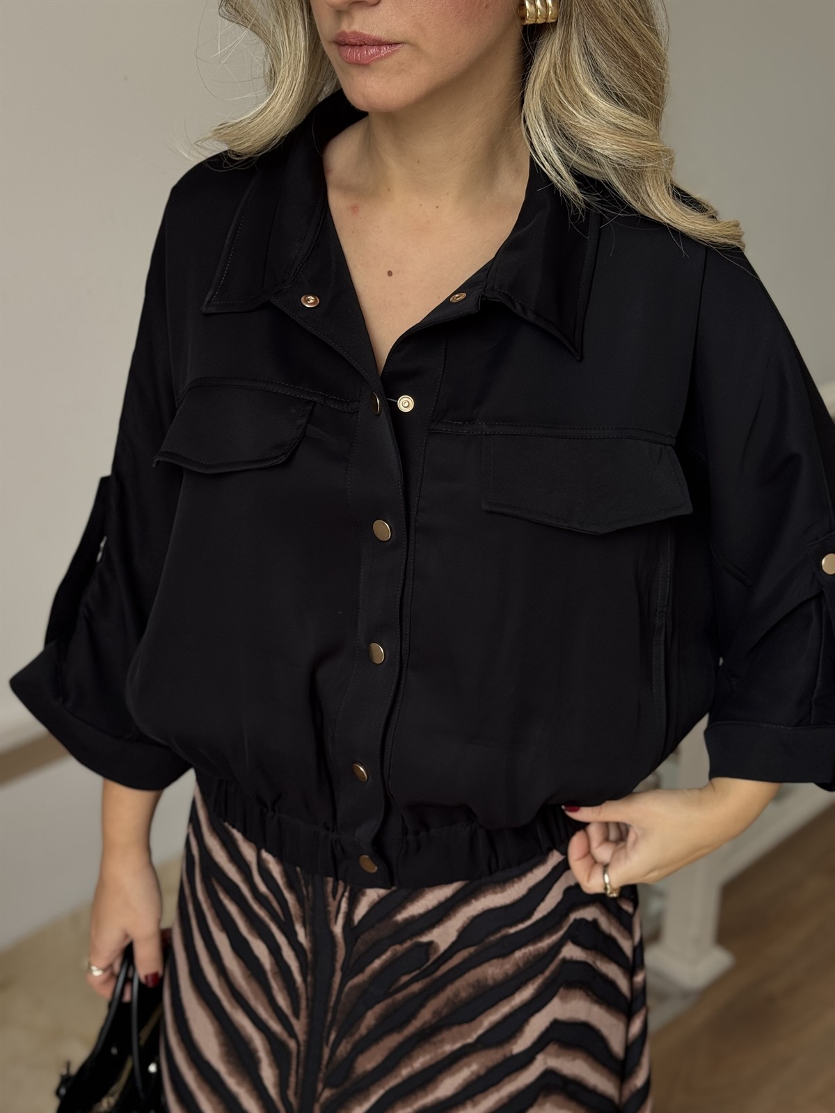 Gold Düğmeli Bomber Ceket 