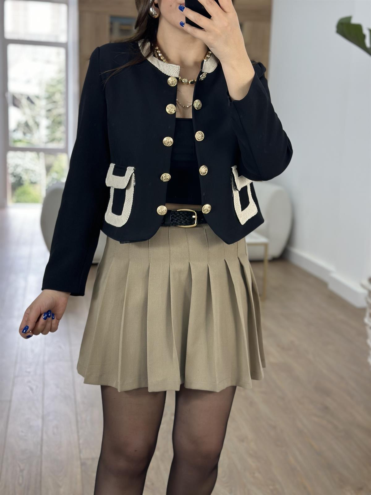 Gold Düğmeli File Garnili Tasarım Ceket