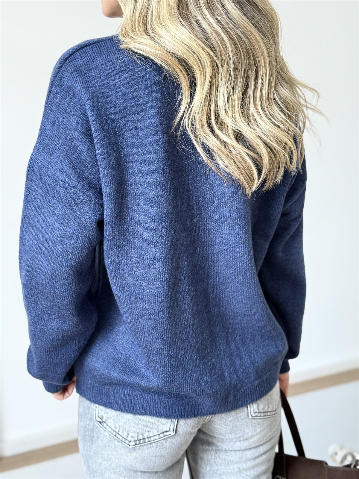 Gold Düğmeli Kazak - İndigo 