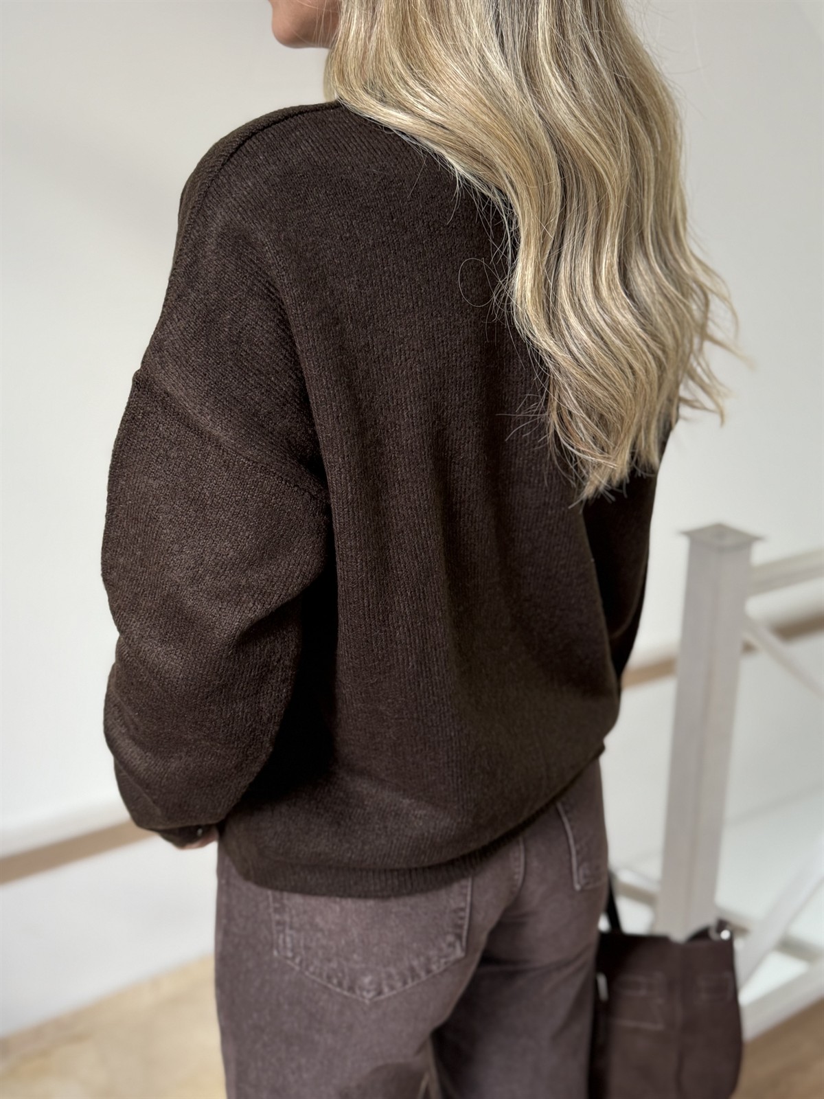 Gold Düğmeli Kazak - Kahverengi 