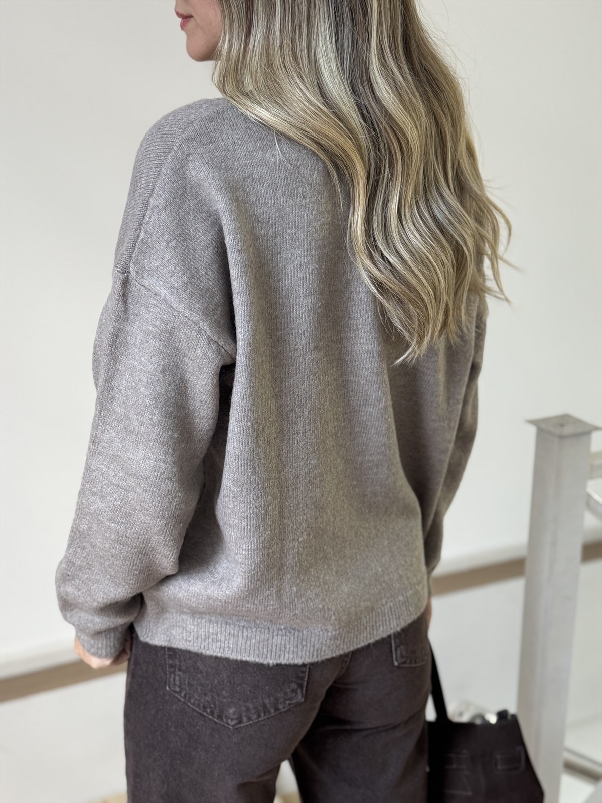 Gold Düğmeli Kazak - Vizon 