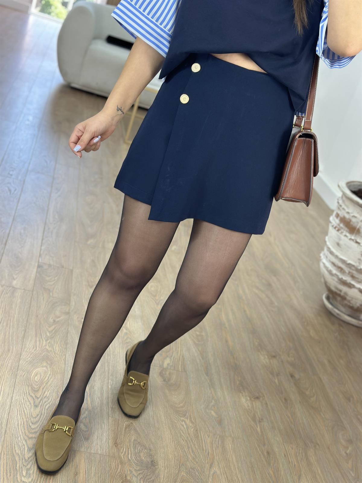 Gold Düğmeli Likralı Şort Etek