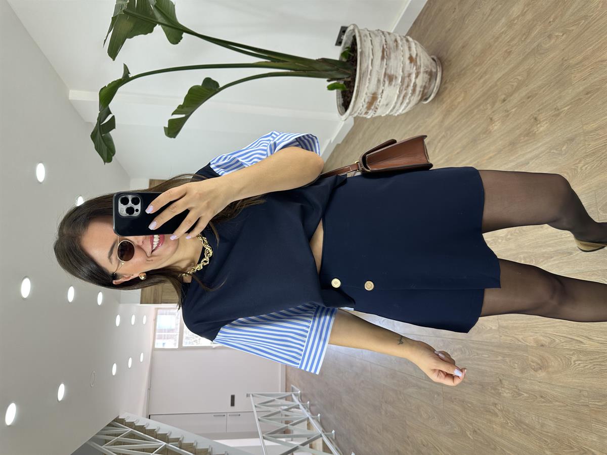 Gold Düğmeli Likralı Şort Etek