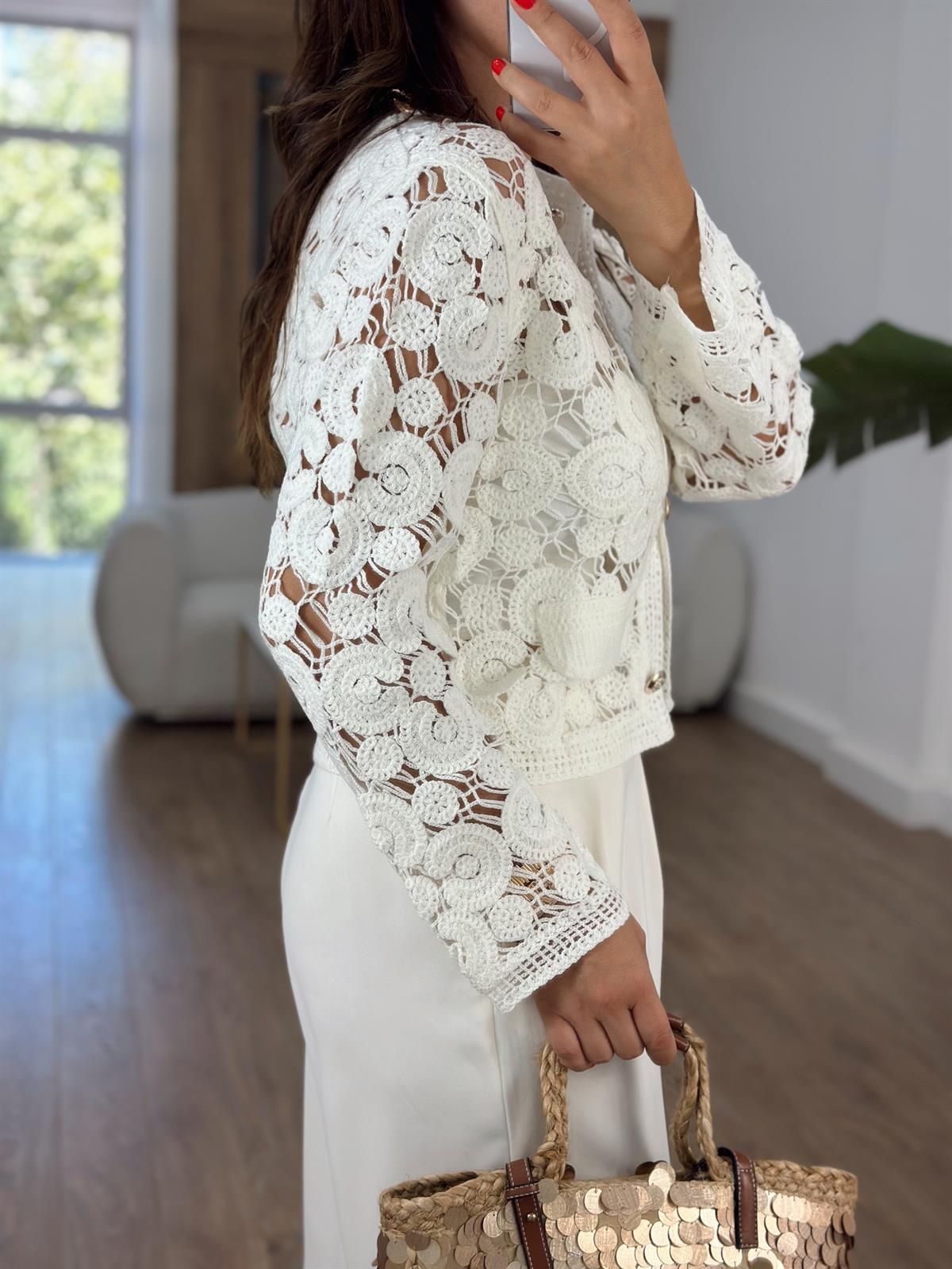 Gold Düğmeli Örme Hırka - Ekru