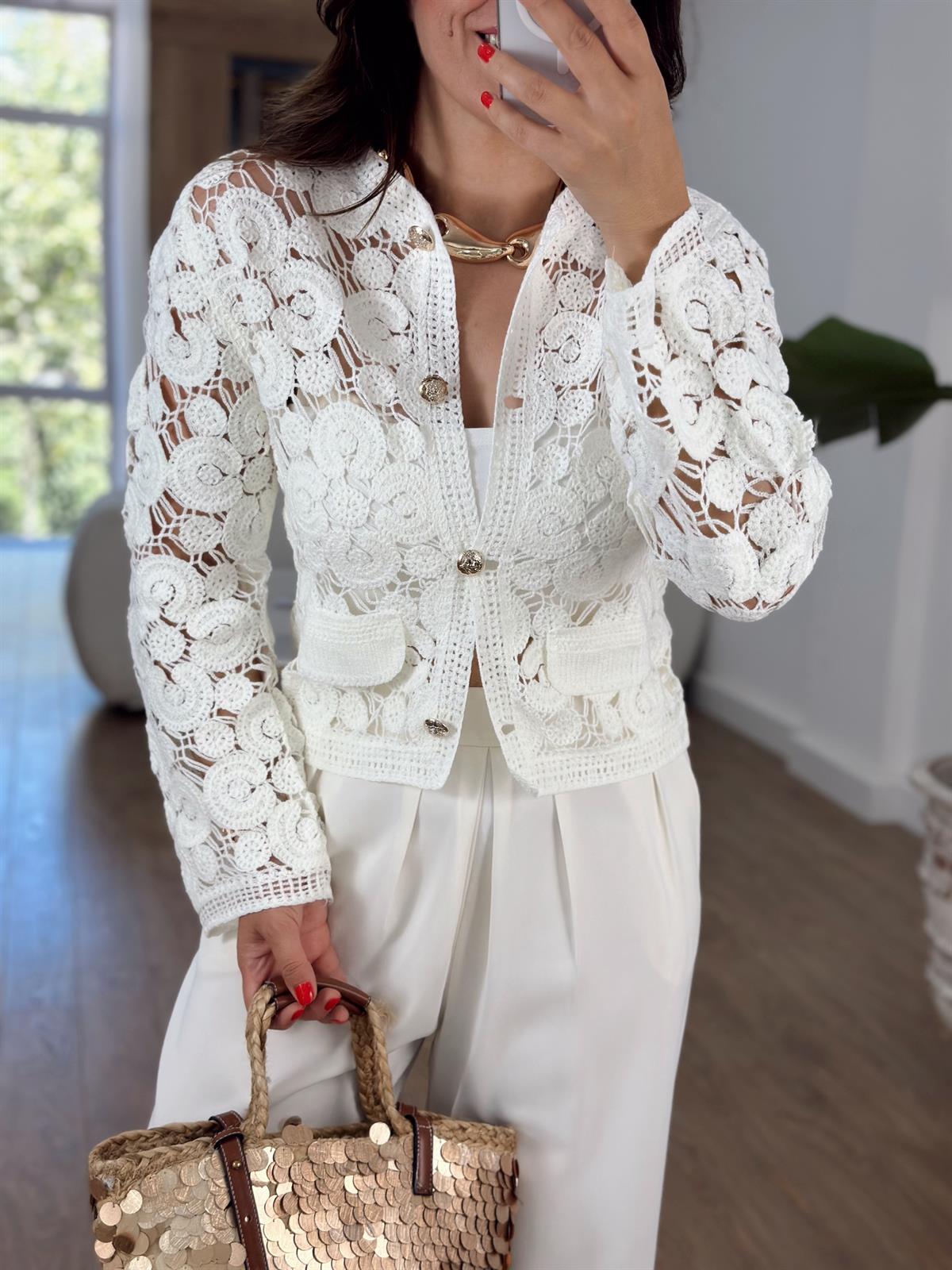 Gold Düğmeli Örme Hırka - Ekru