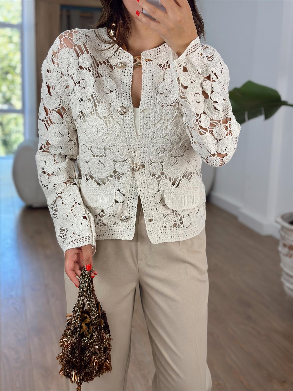 Gold Düğmeli Örme Hırka - Vizon