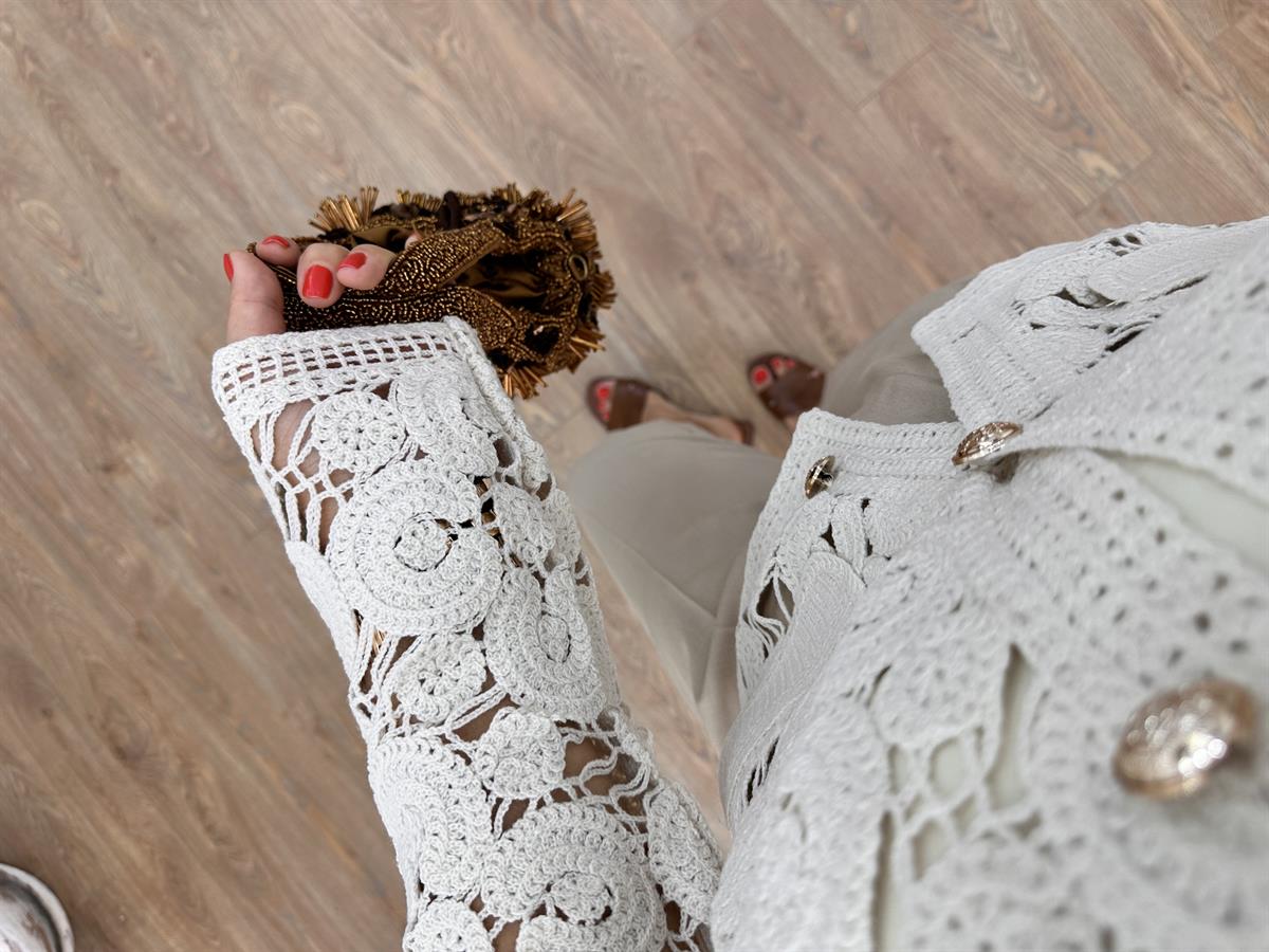 Gold Düğmeli Örme Hırka - Vizon