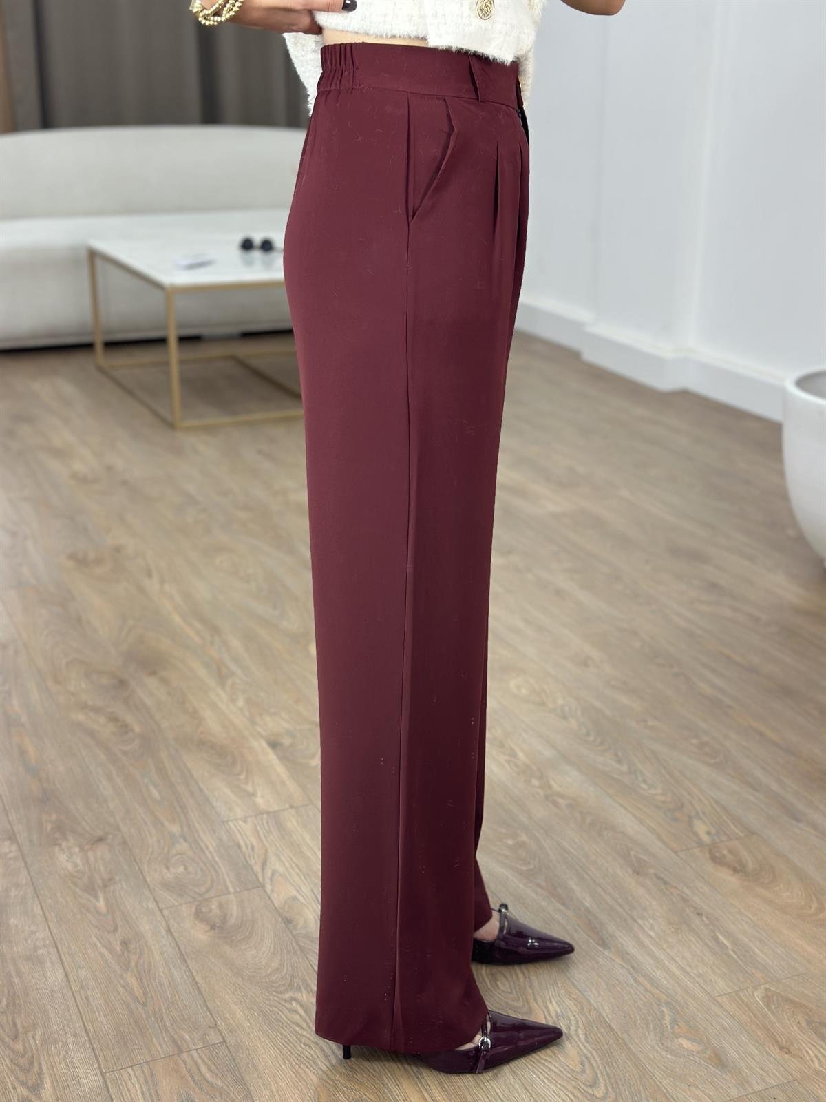 Gold Düğmeli Palazzo Pantolon - Bordo