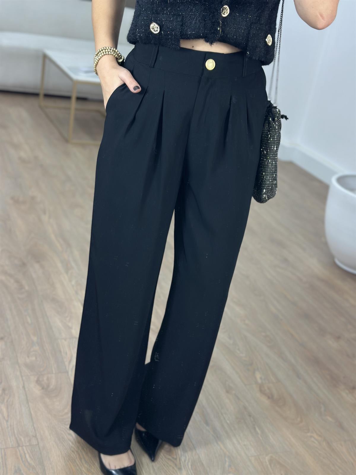 Gold Düğmeli Palazzo Pantolon - Siyah