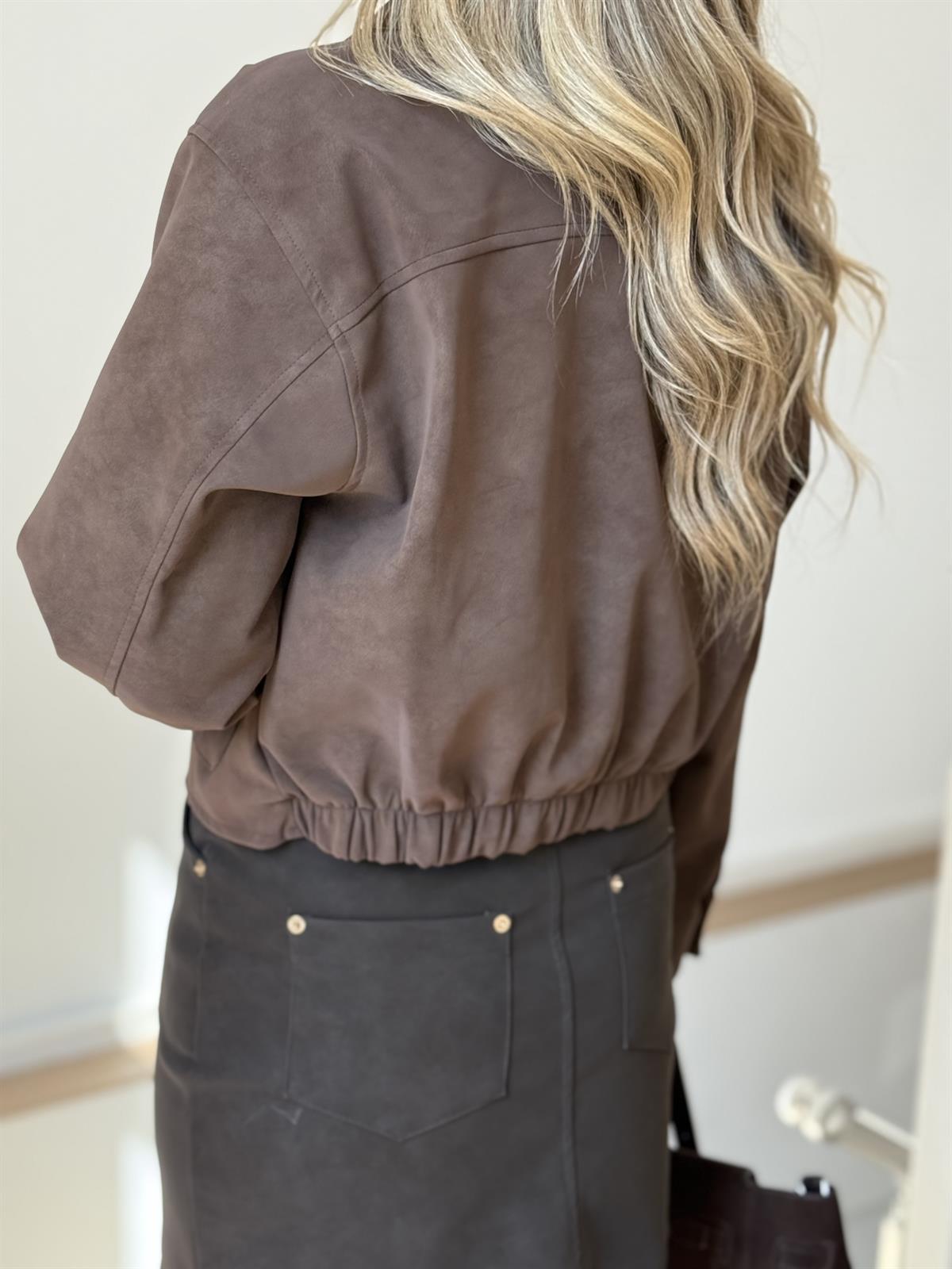 Gold Düğmeli Premium Süet Ceket - Acı Kahve 