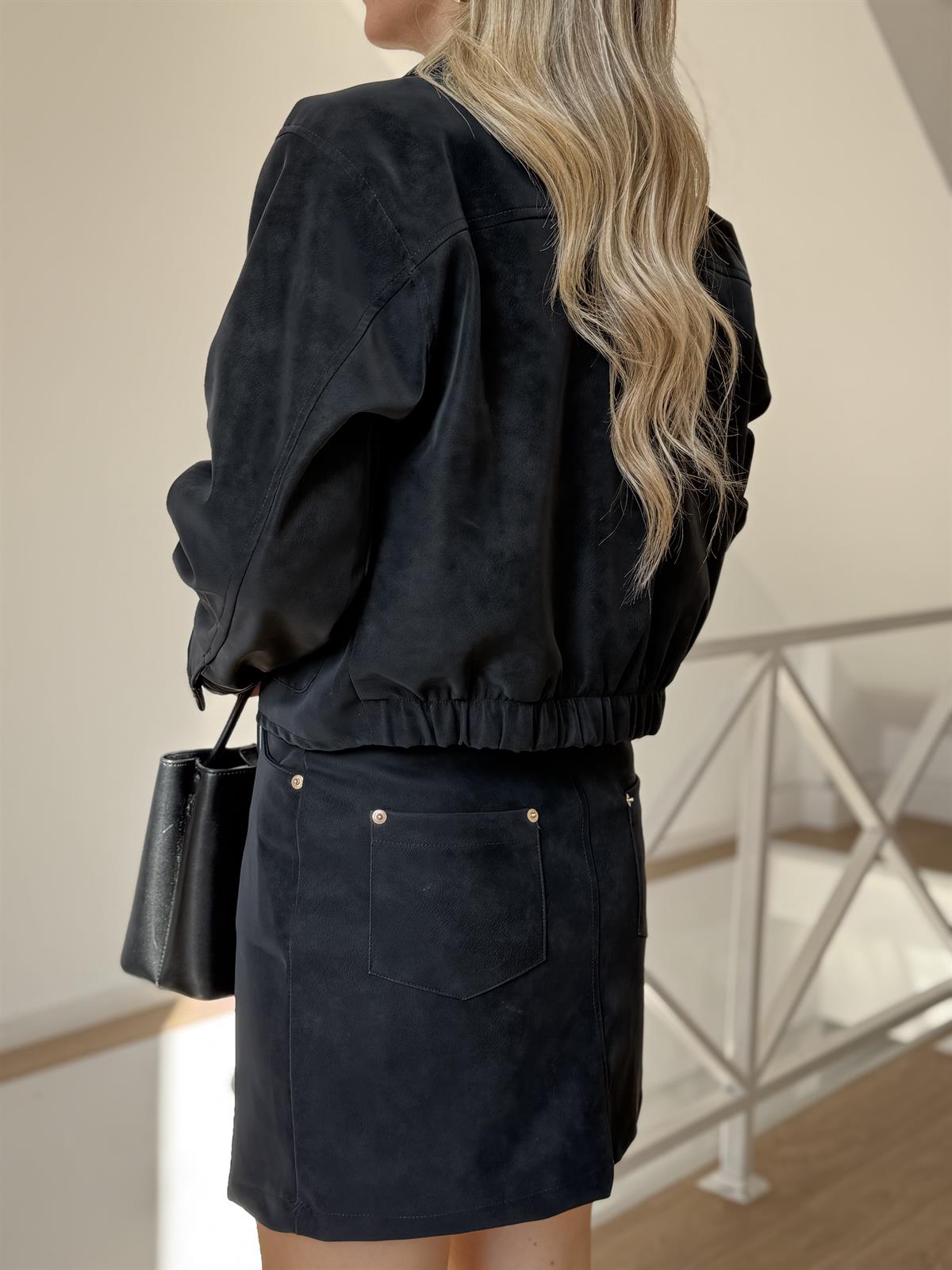 Gold Düğmeli Premium Süet Ceket - Siyah