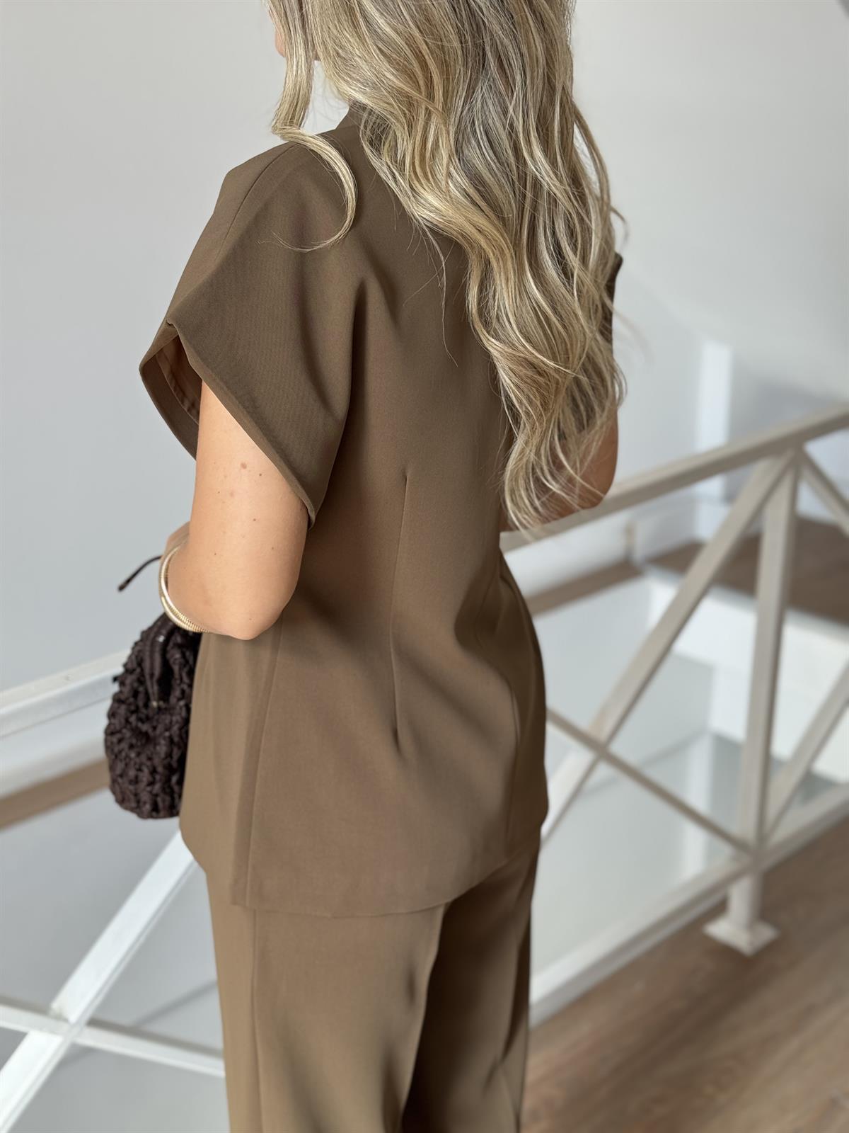 Şal Yaka Gold Düğmeli Premium Takım - Haki 