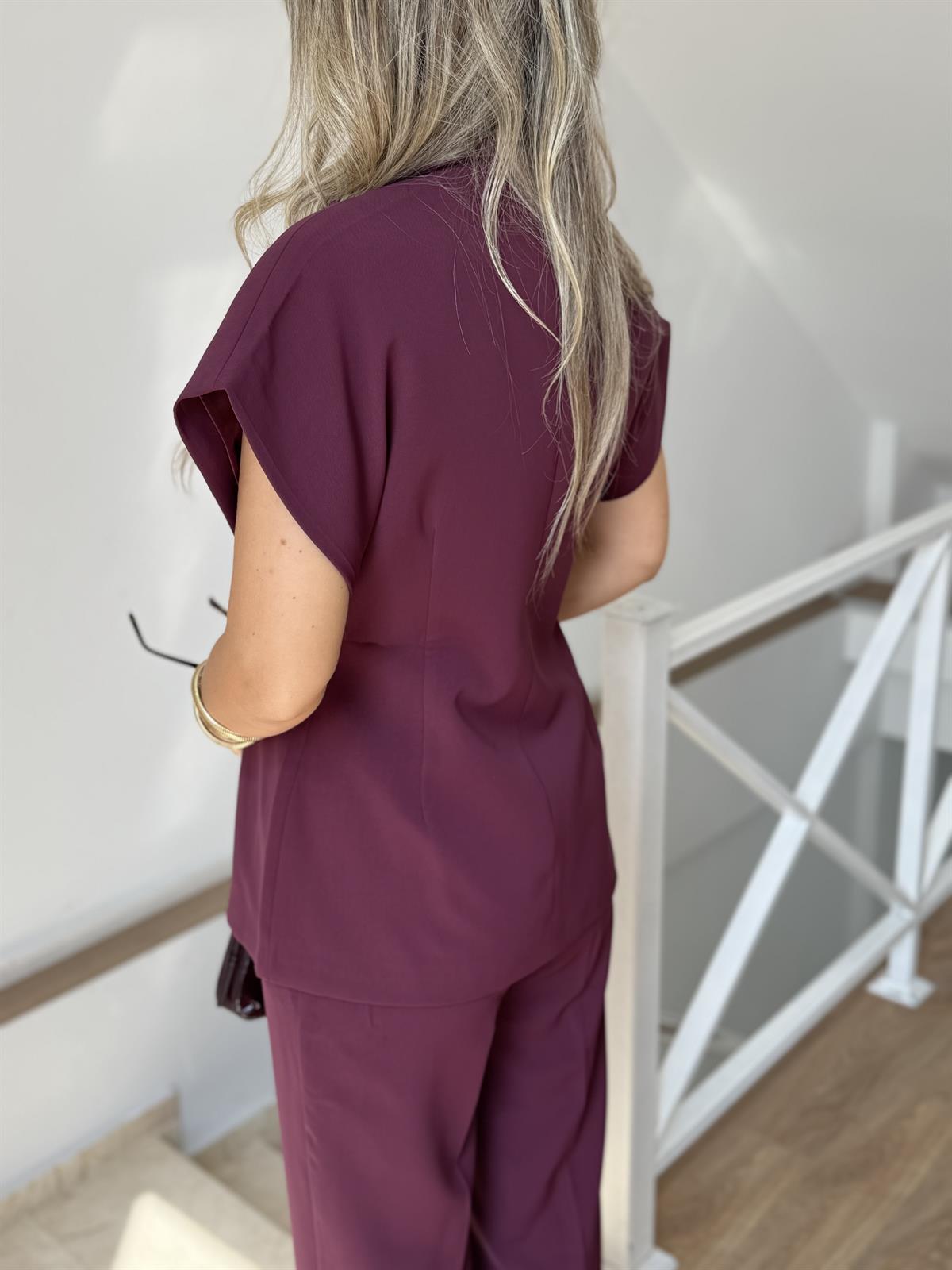 Şal Yaka Gold Düğmeli Premium Takım - Mürdüm