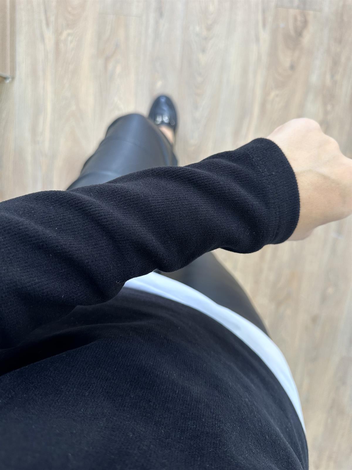 Gold Düğmeli Selanik Kumaş Sweat-Siyah