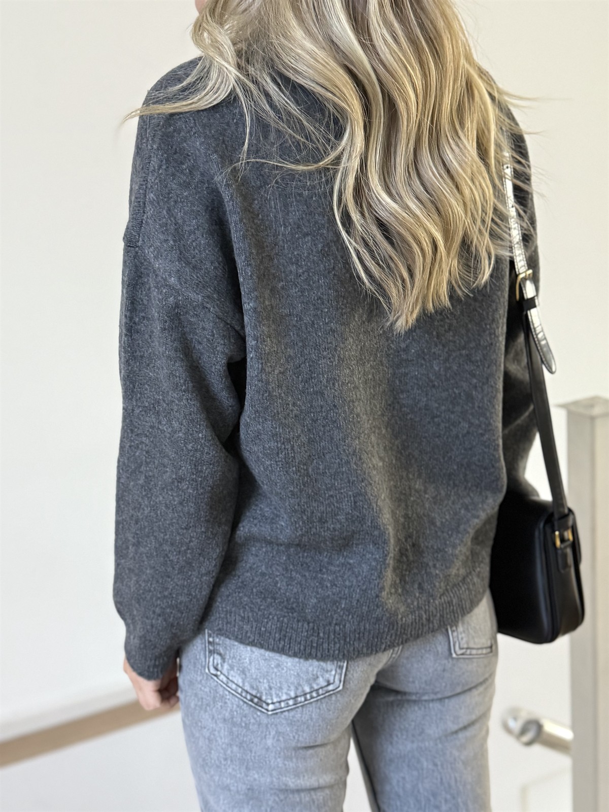 Gold Düğmeli Kazak - Antrasit 