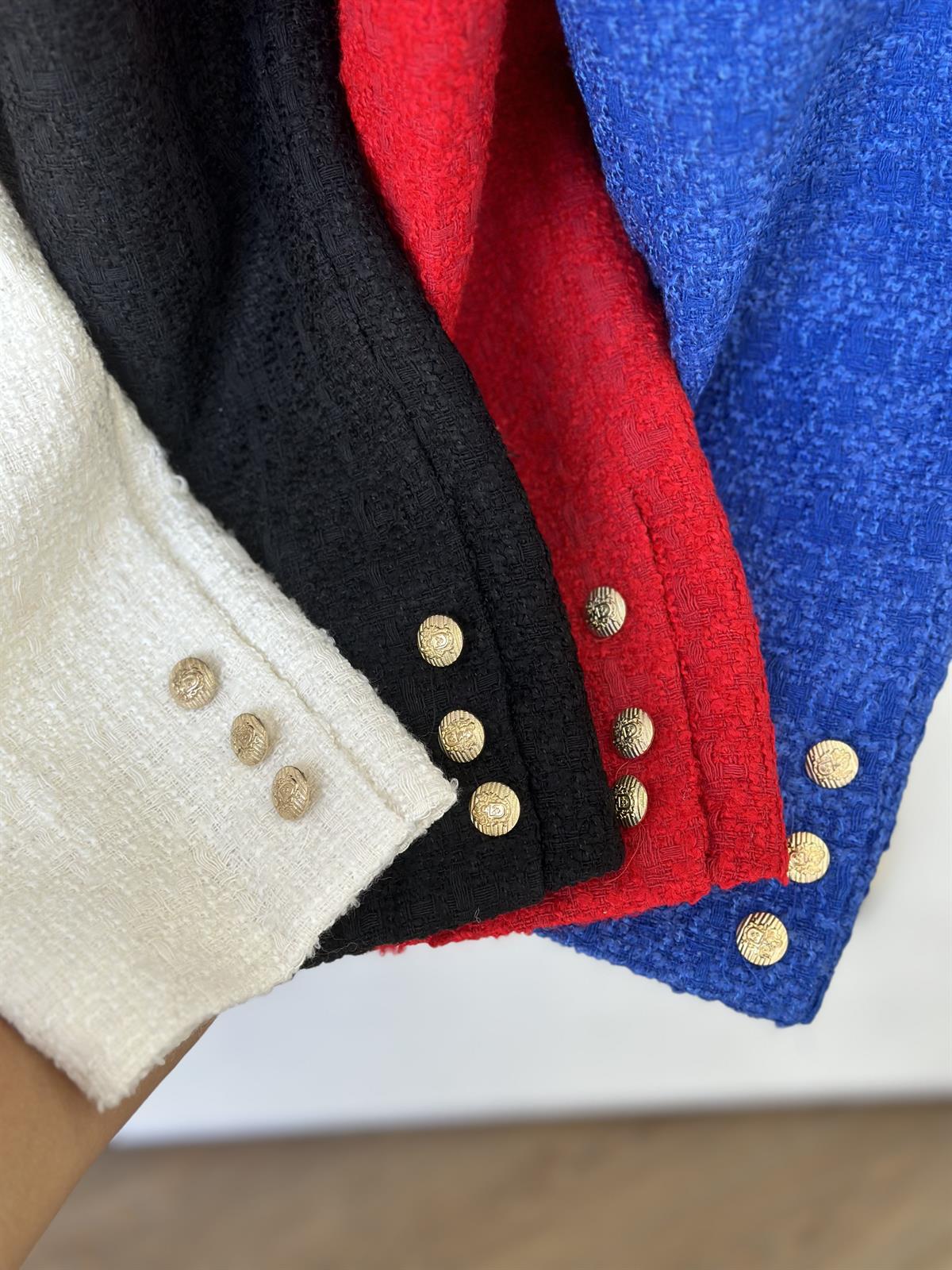 Gold Düğmeli Tüvit Ceket-Beyaz