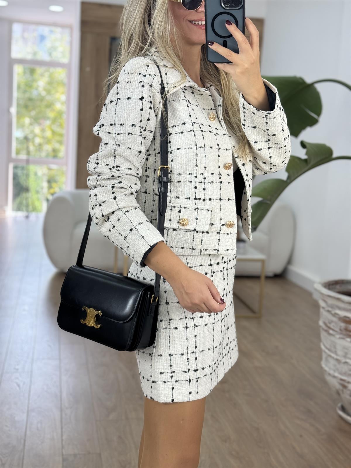 Gold Düğmeli Tüvit Takım - Beyaz