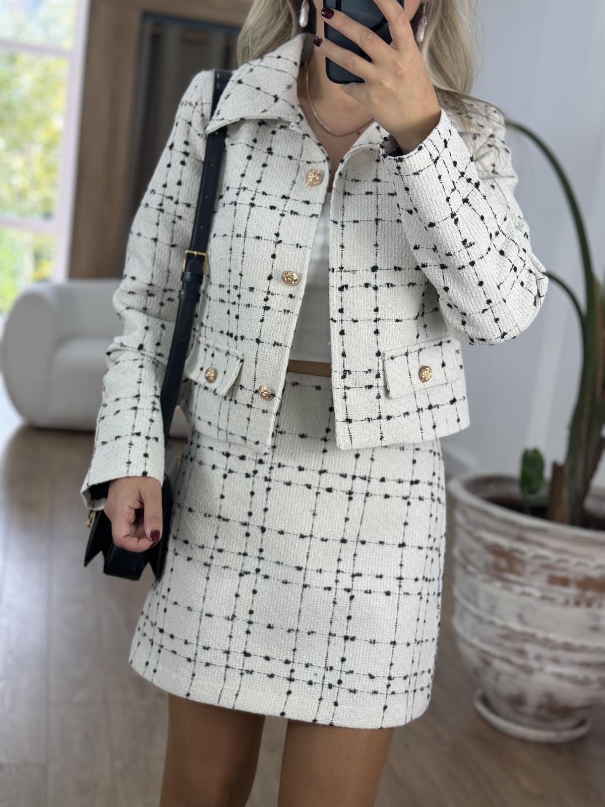 Gold Düğmeli Tüvit Takım - Beyaz