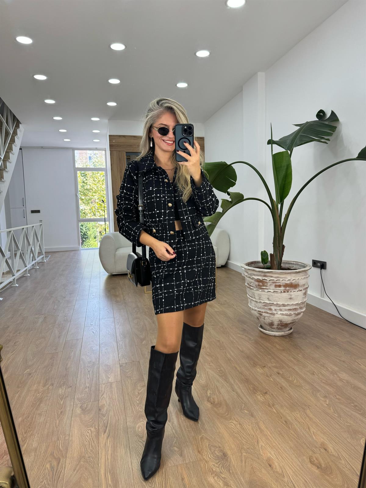 Gold Düğmeli Tüvit Takım - Siyah