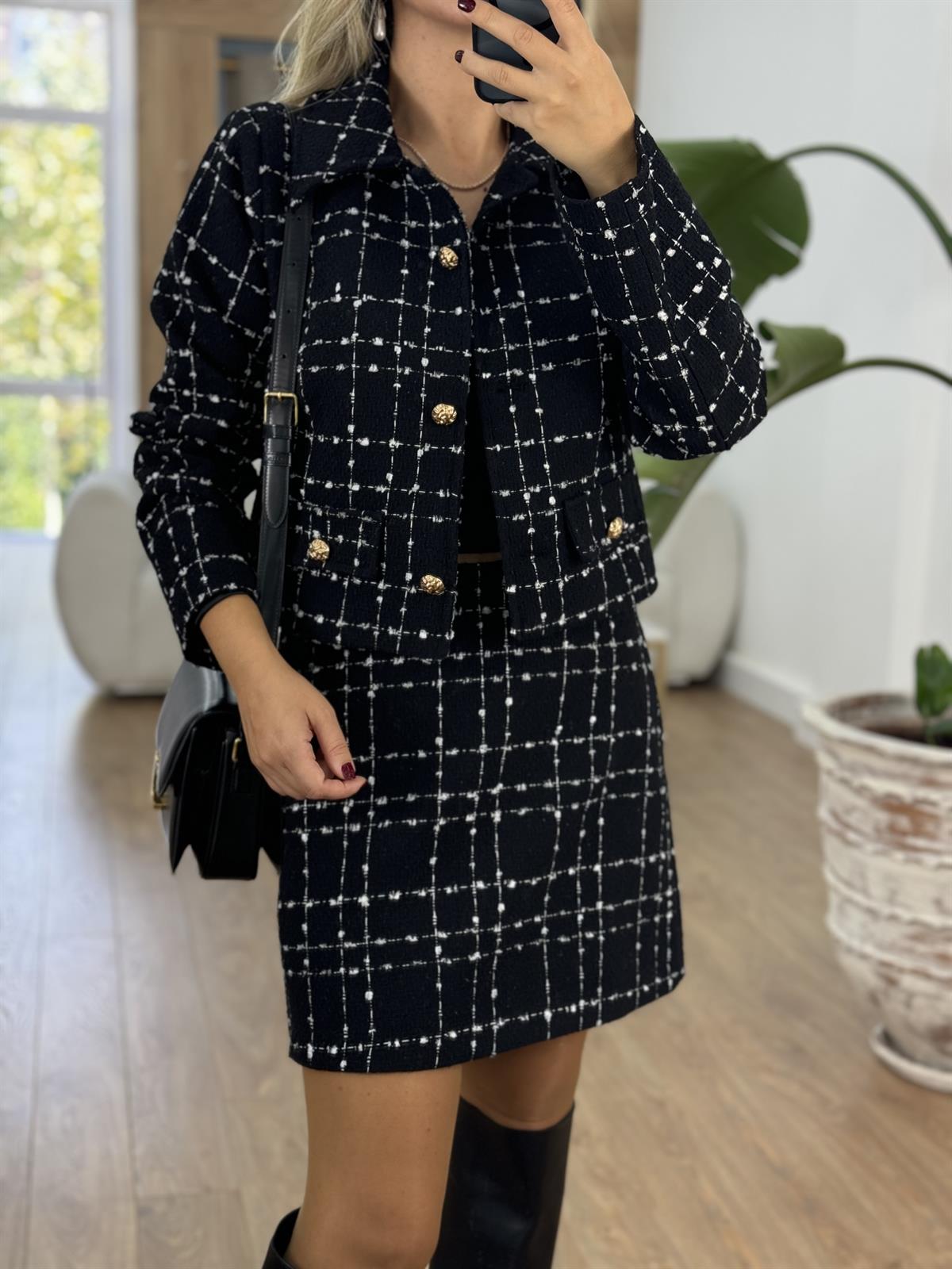 Gold Düğmeli Tüvit Takım - Siyah