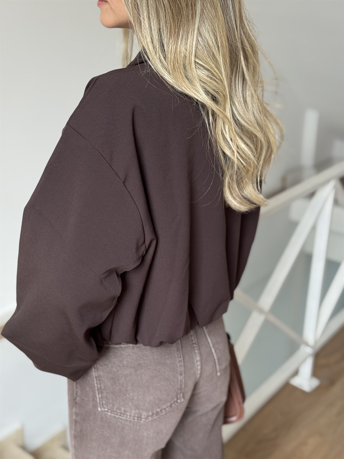 Gold Fermuarlı Bomber Ceket - Kahverengi