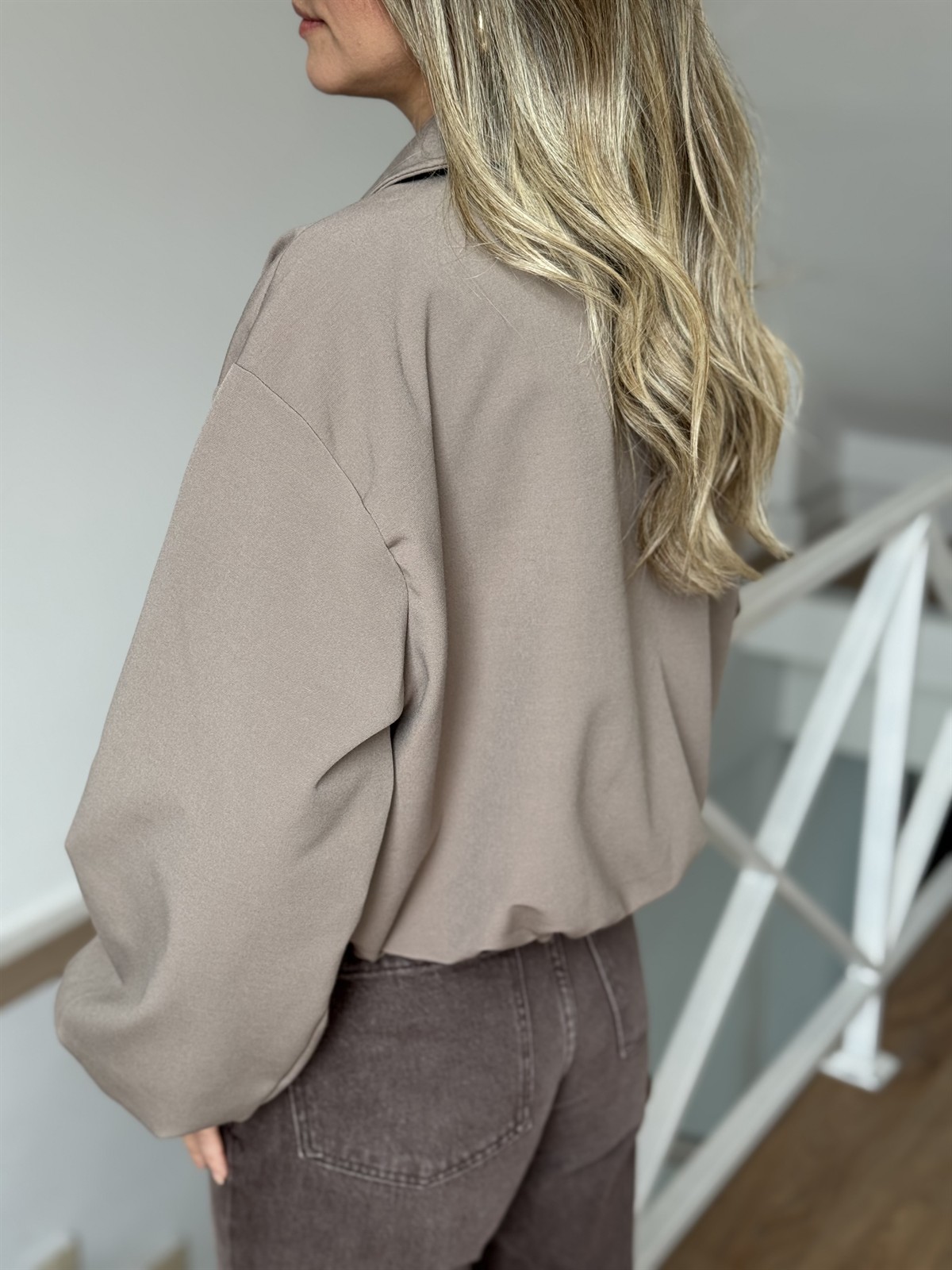 Gold Fermuarlı Bomber Ceket - Vizon