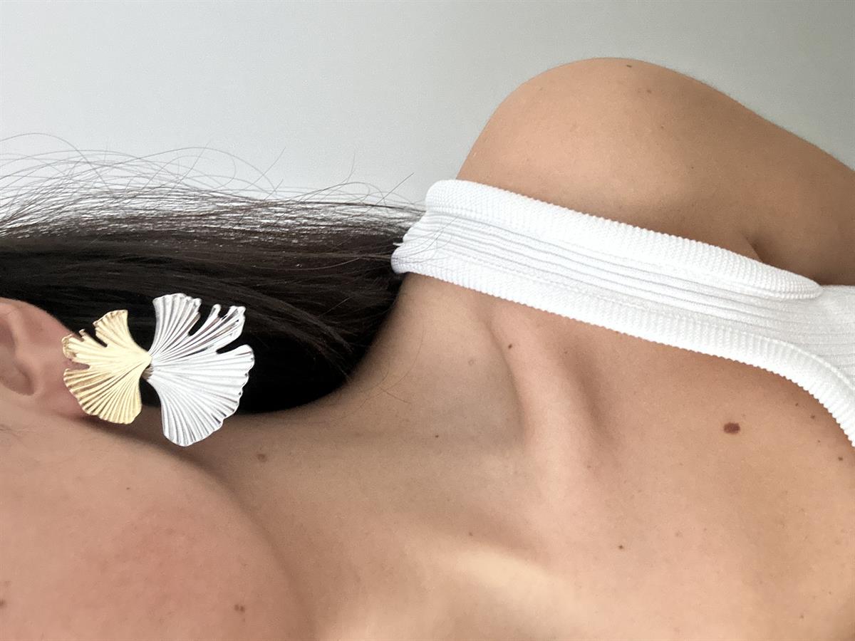 Gold Gümüş Çiçek Tasarım Küpe 5cm