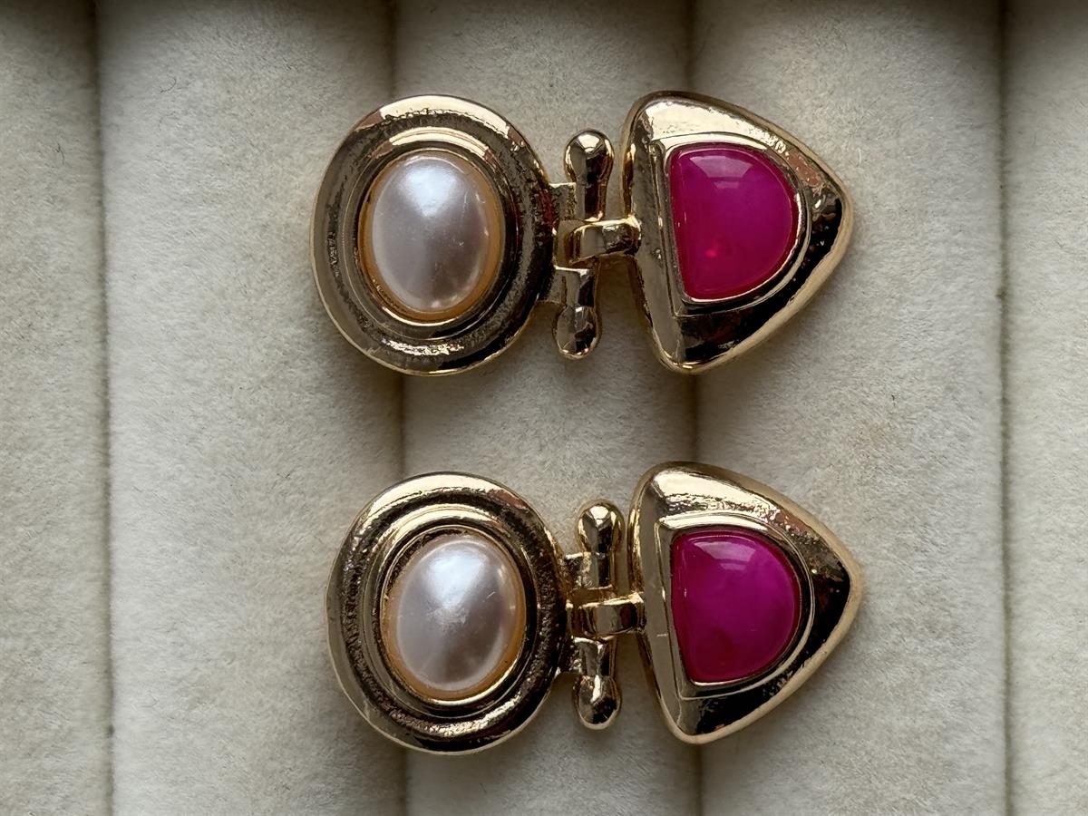 Gold İnci Detay Pembe Taşlı Küpe 2,8cm