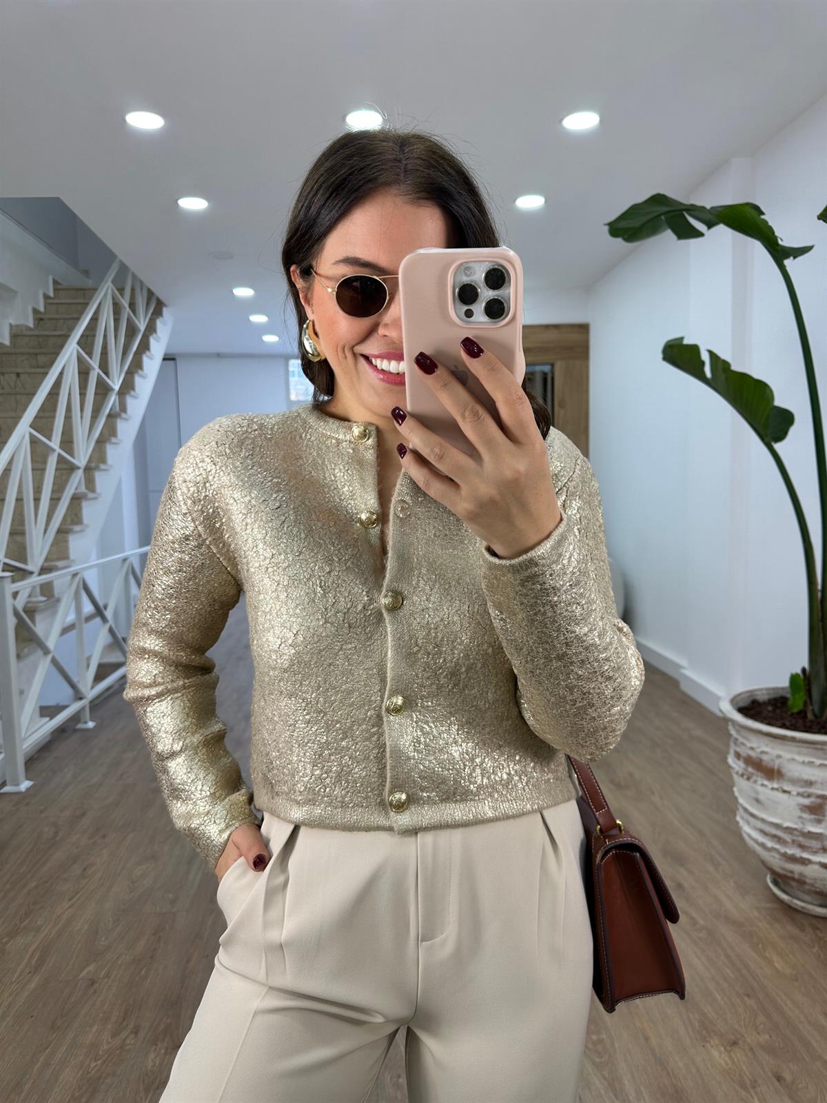 Gold Varaklı Teddy Hırka-Gold