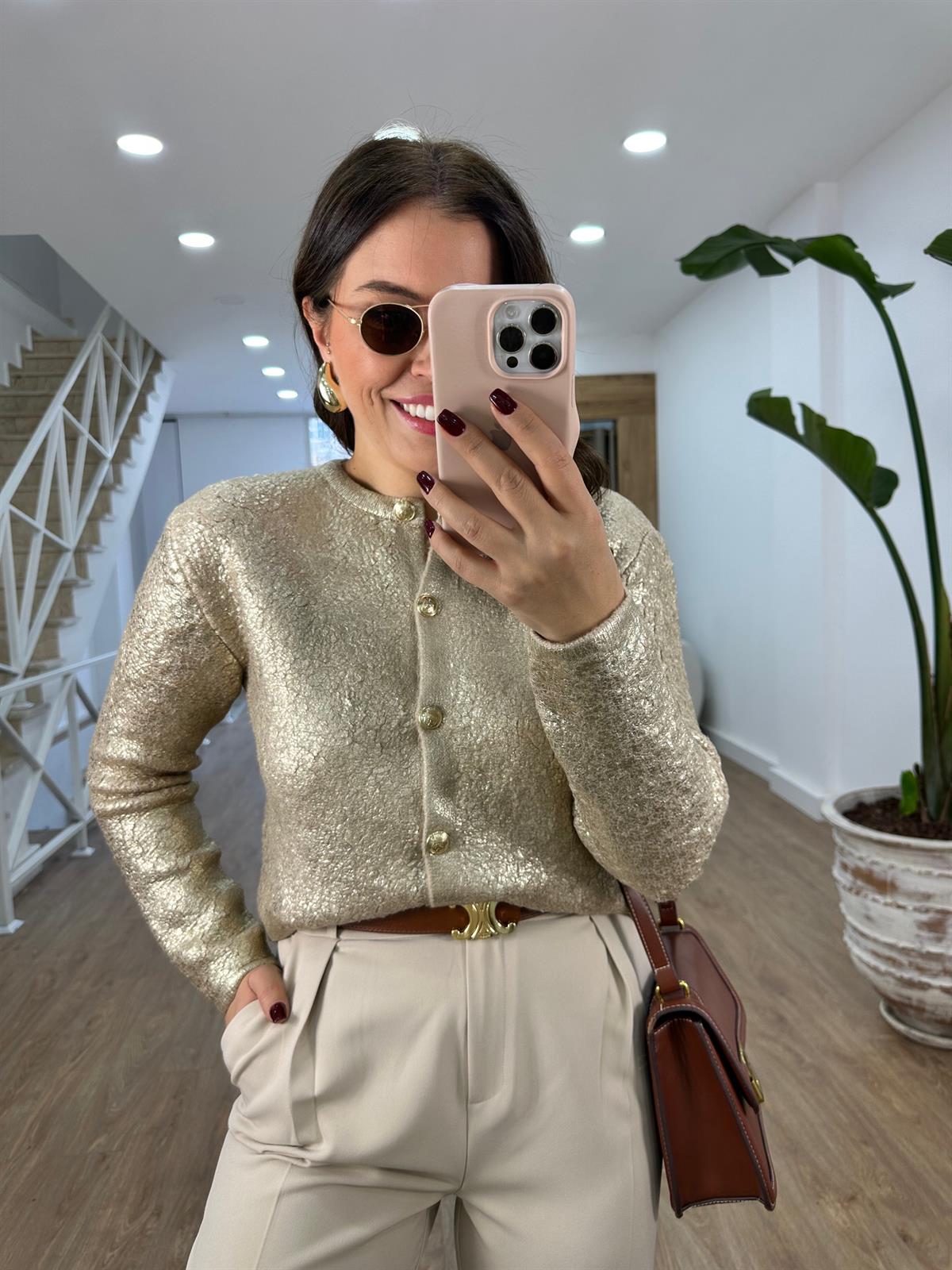 Gold Varaklı Teddy Hırka-Gold