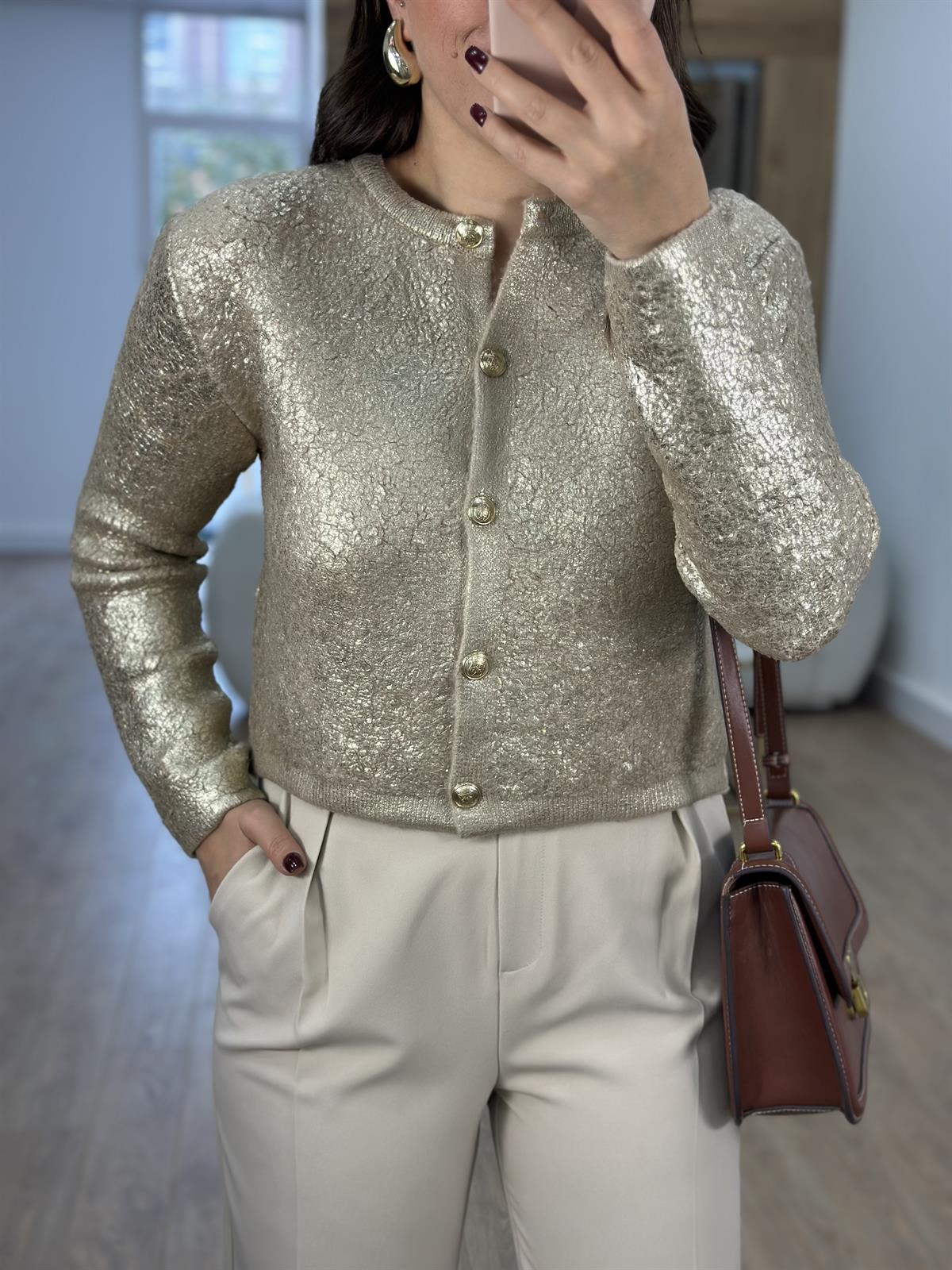 Gold Varaklı Teddy Hırka-Gold