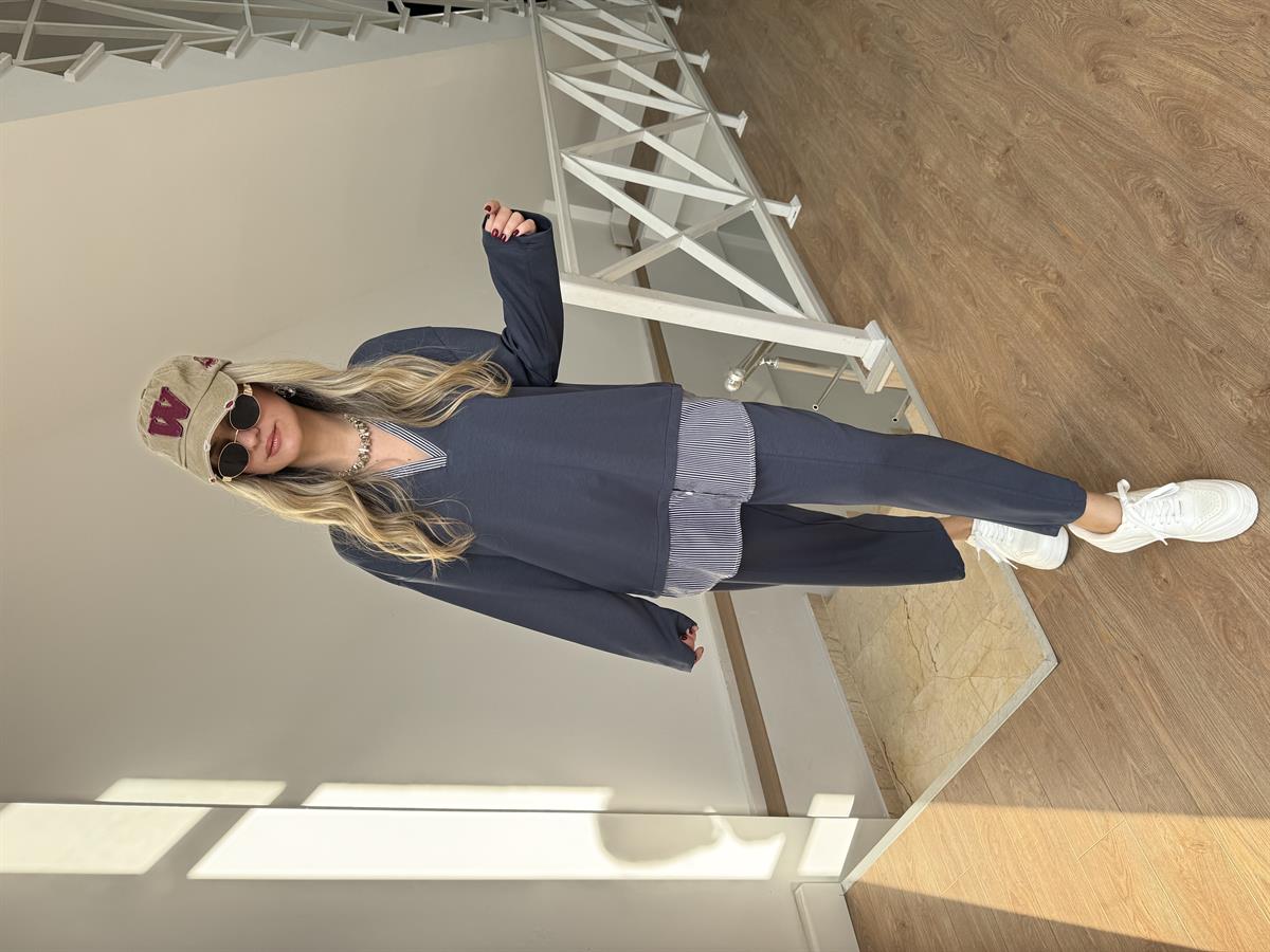 Gömlek Detaylı Modal Takım - Antrasit