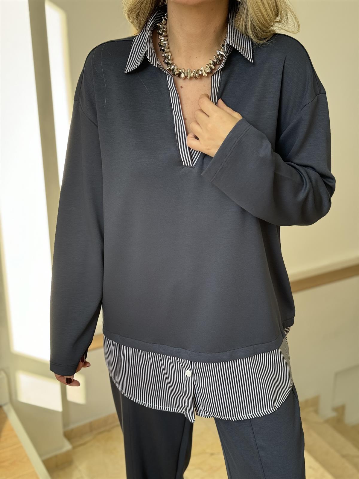 Gömlek Detaylı Modal Takım - Antrasit