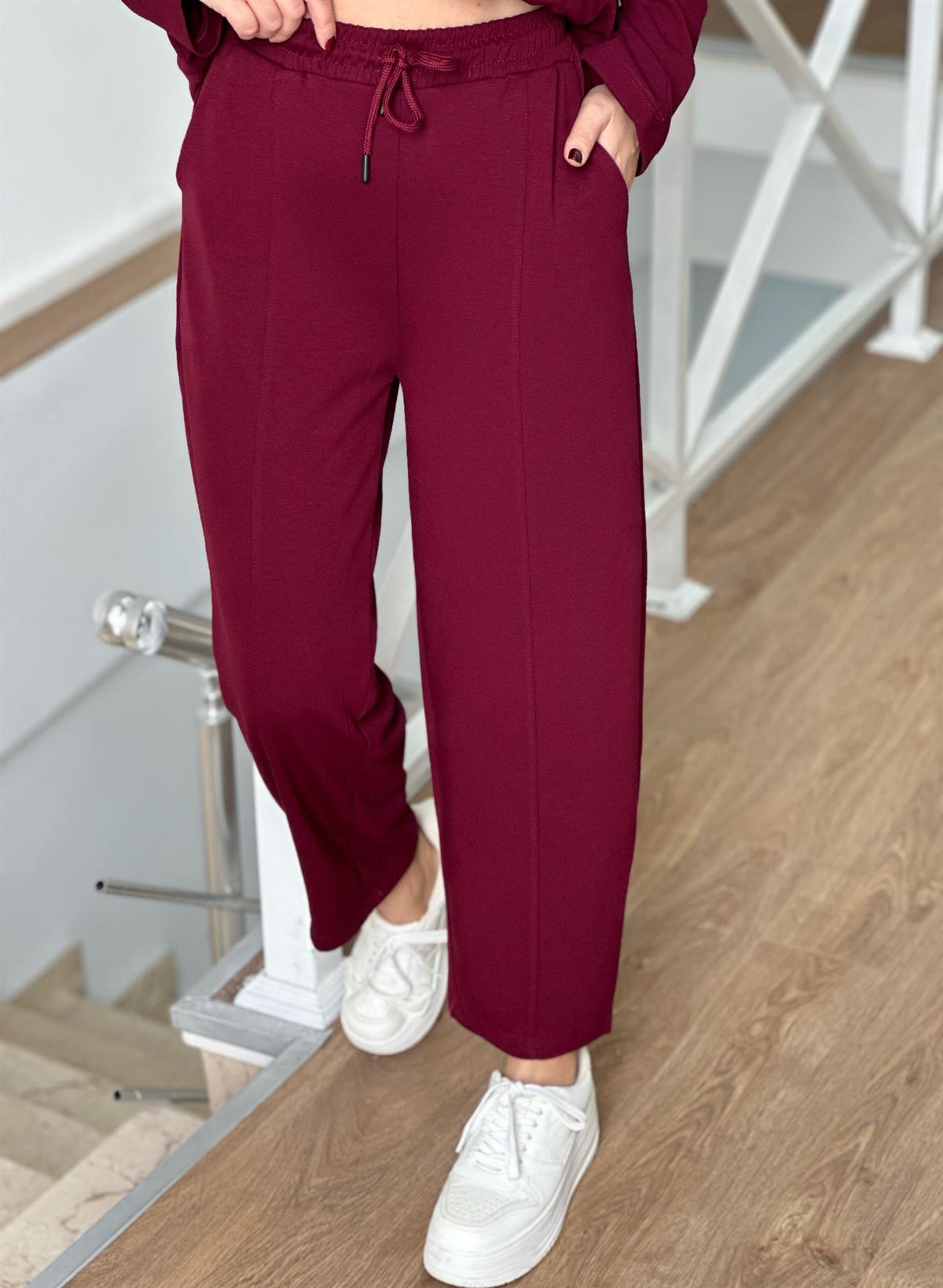 Gömlek Detaylı Modal Takım - Bordo