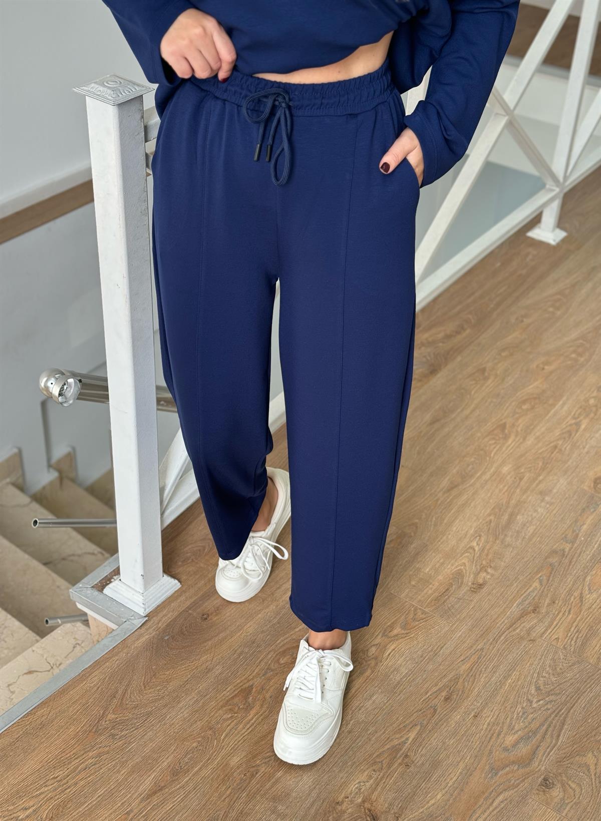 Gömlek Detaylı Modal Takım - Lacivert