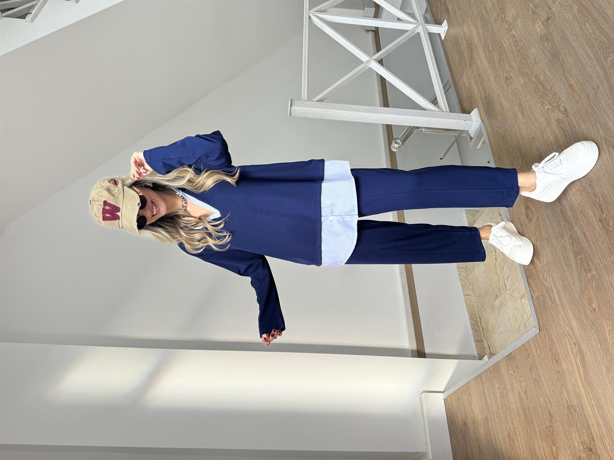 Gömlek Detaylı Modal Takım - Lacivert