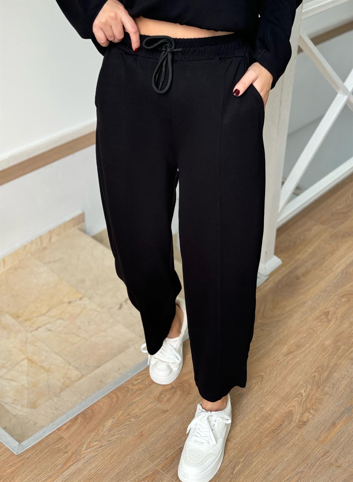 Gömlek Detaylı Modal Takım - Siyah