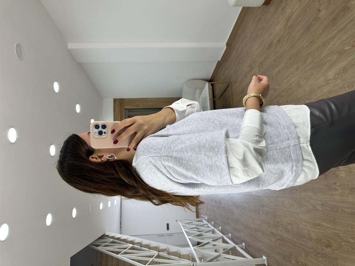 Gömlek Detaylı Sweatshirt-Gri