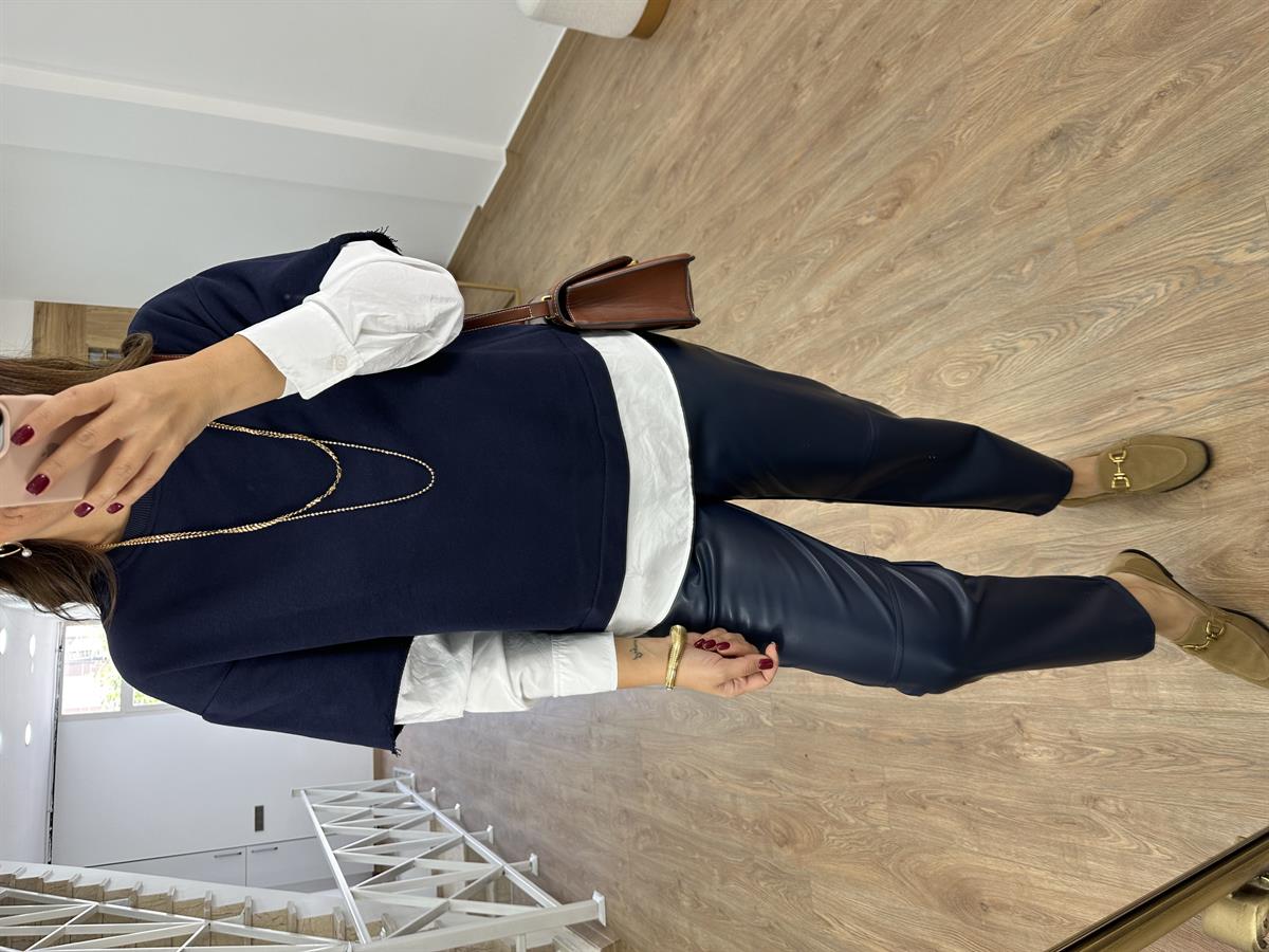 Gömlek Detaylı Sweatshirt-Lacivert