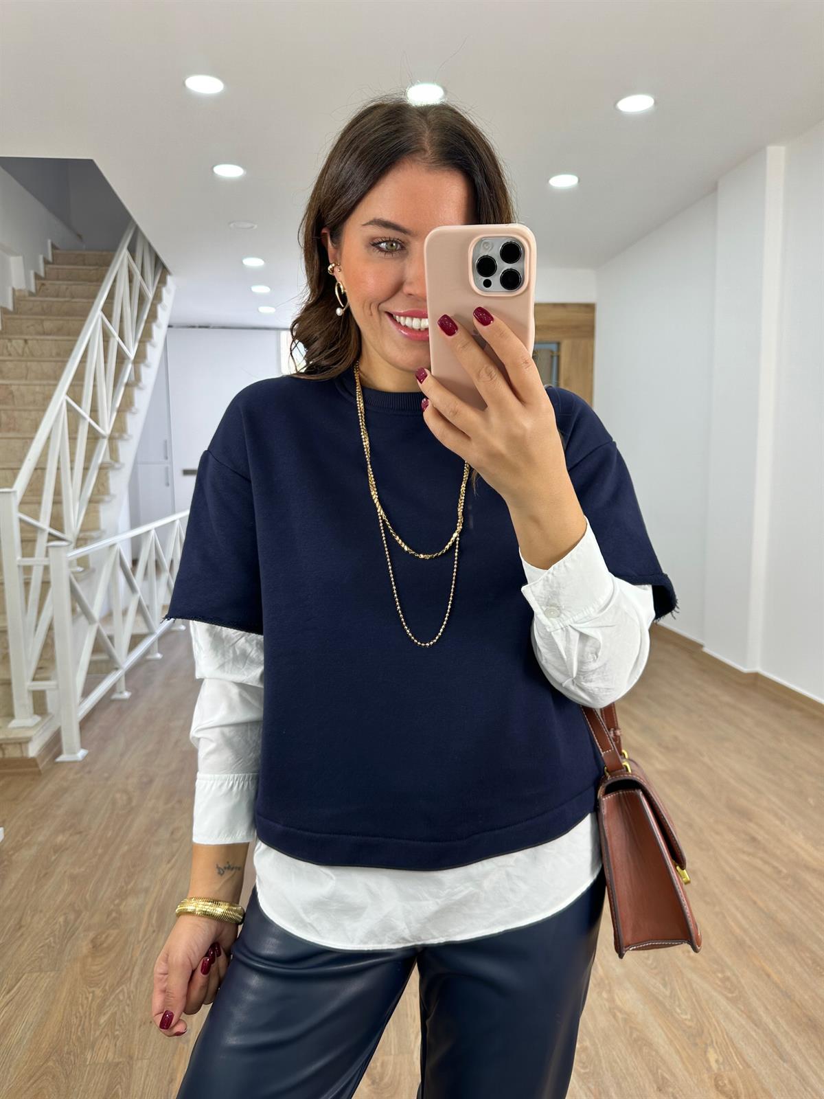 Gömlek Detaylı Sweatshirt-Lacivert