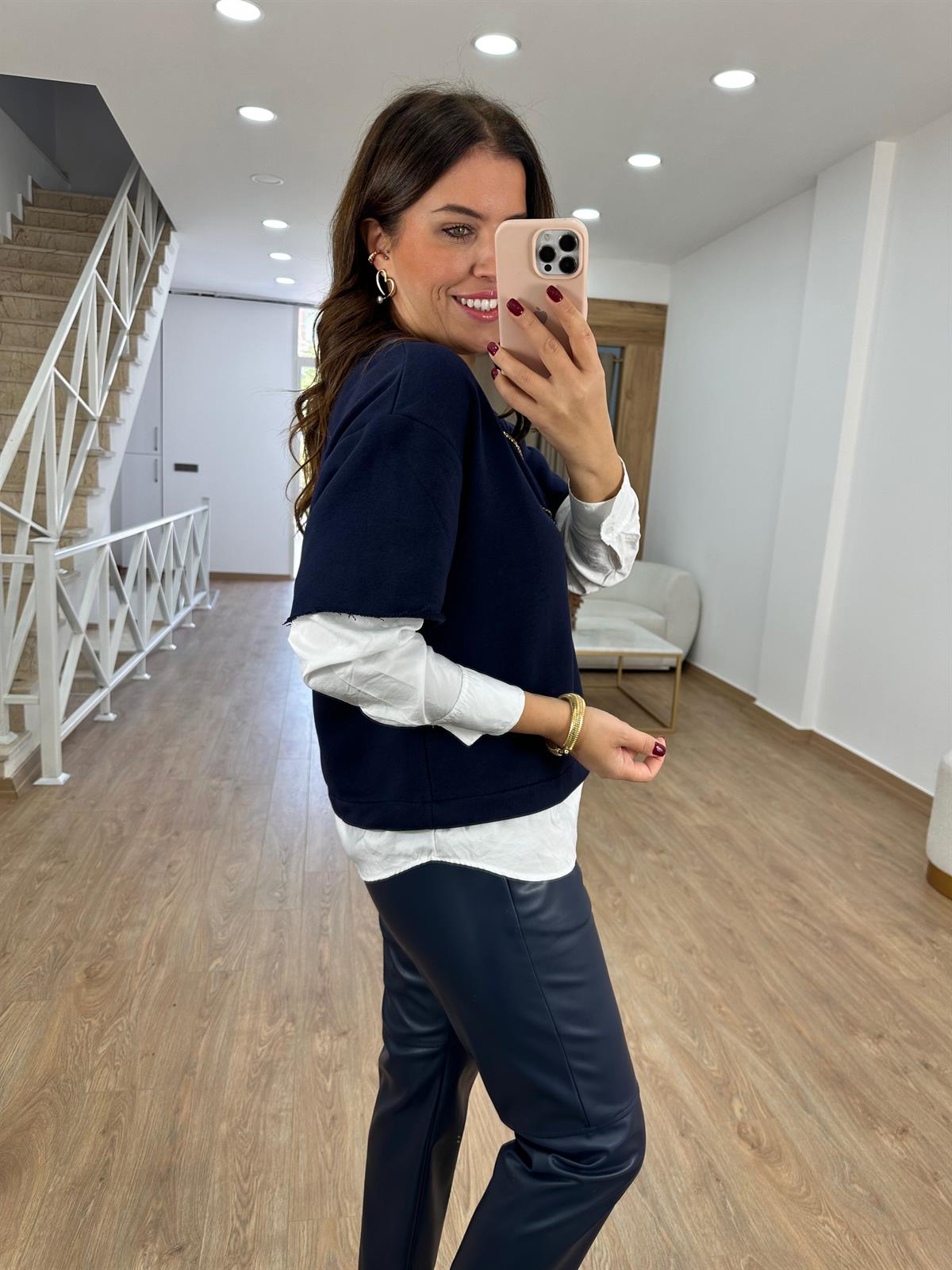 Gömlek Detaylı Sweatshirt-Lacivert