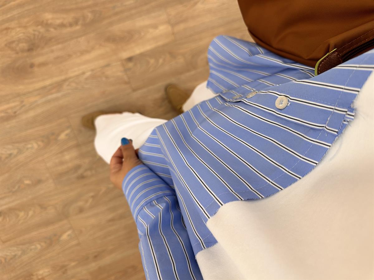 Gömlek Detaylı Sweatshirt - Mavi