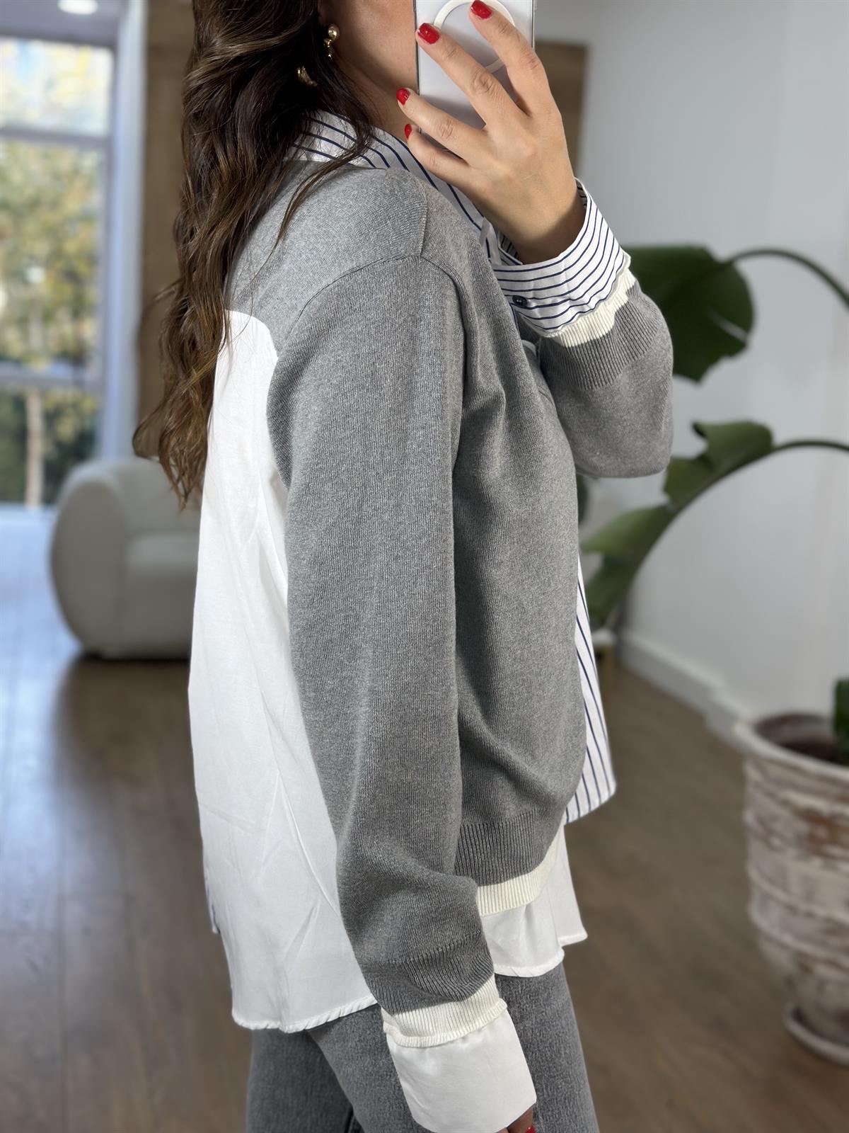 Gömlek Detaylı Tasarım Hırka - Gri