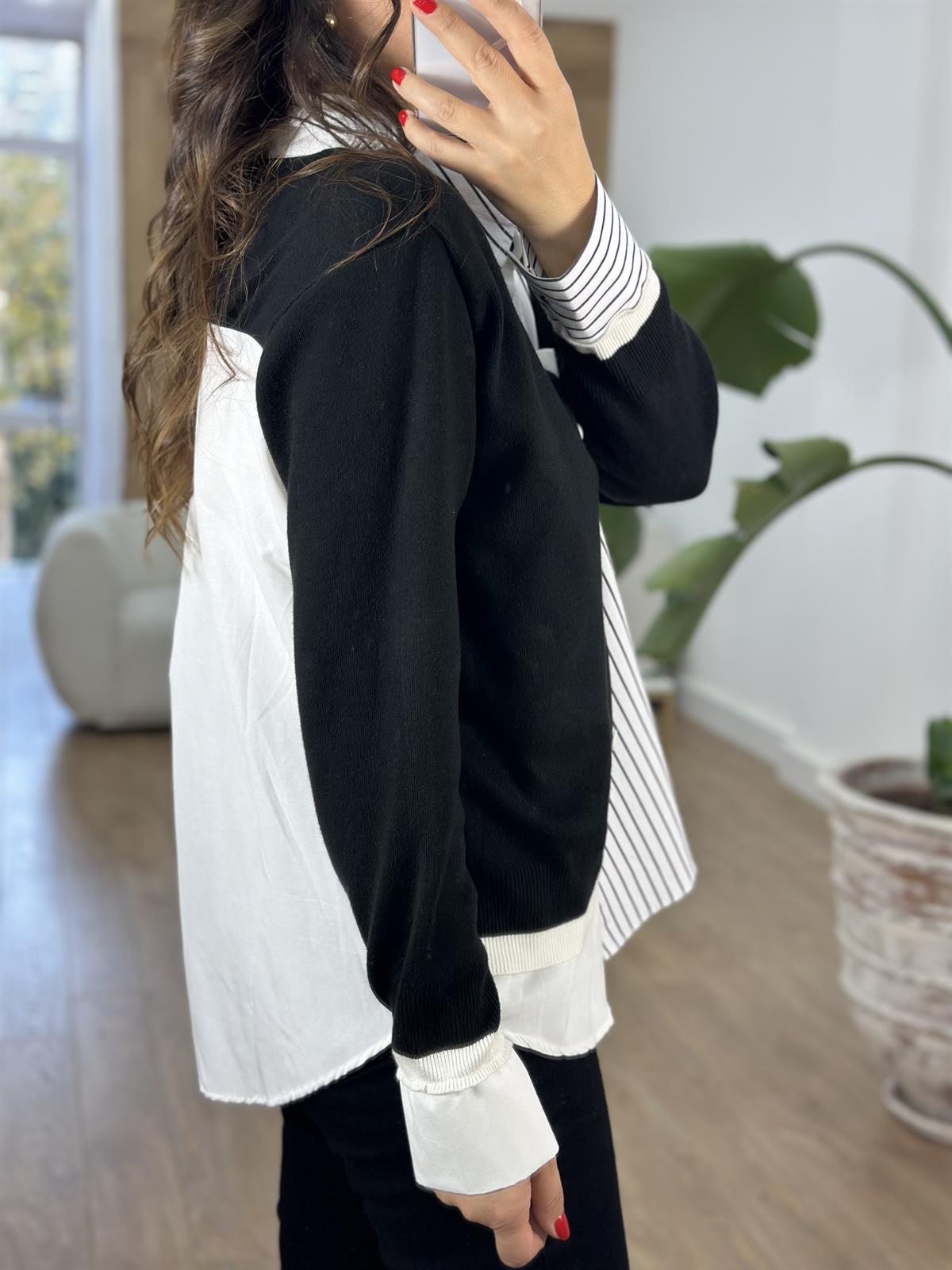 Gömlek Detaylı Tasarım Hırka - Siyah