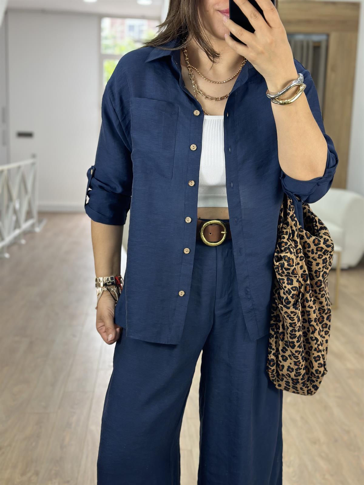 Gömlek Pantolon Keten Takım-Lacivert