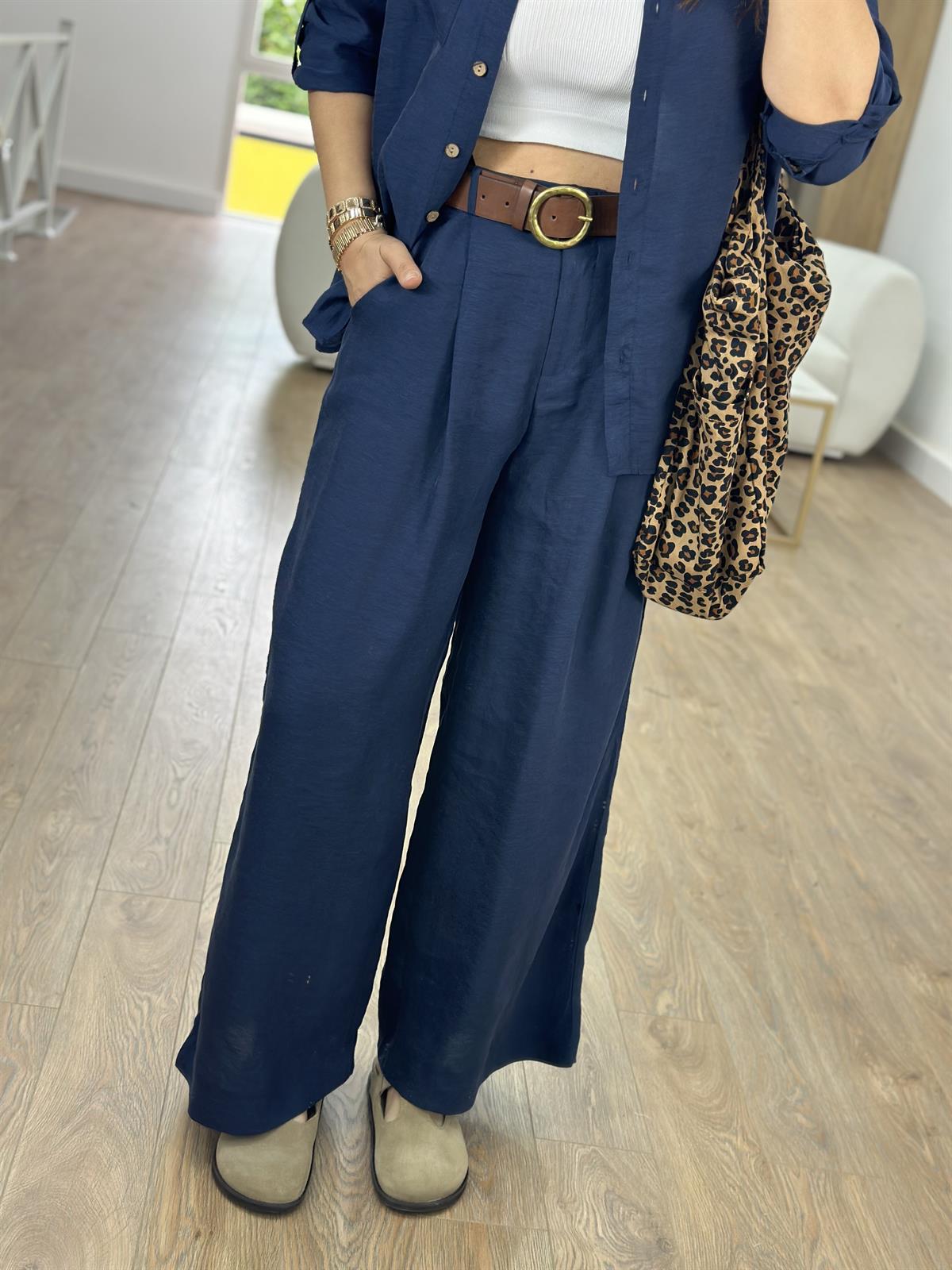 Gömlek Pantolon Keten Takım-Lacivert