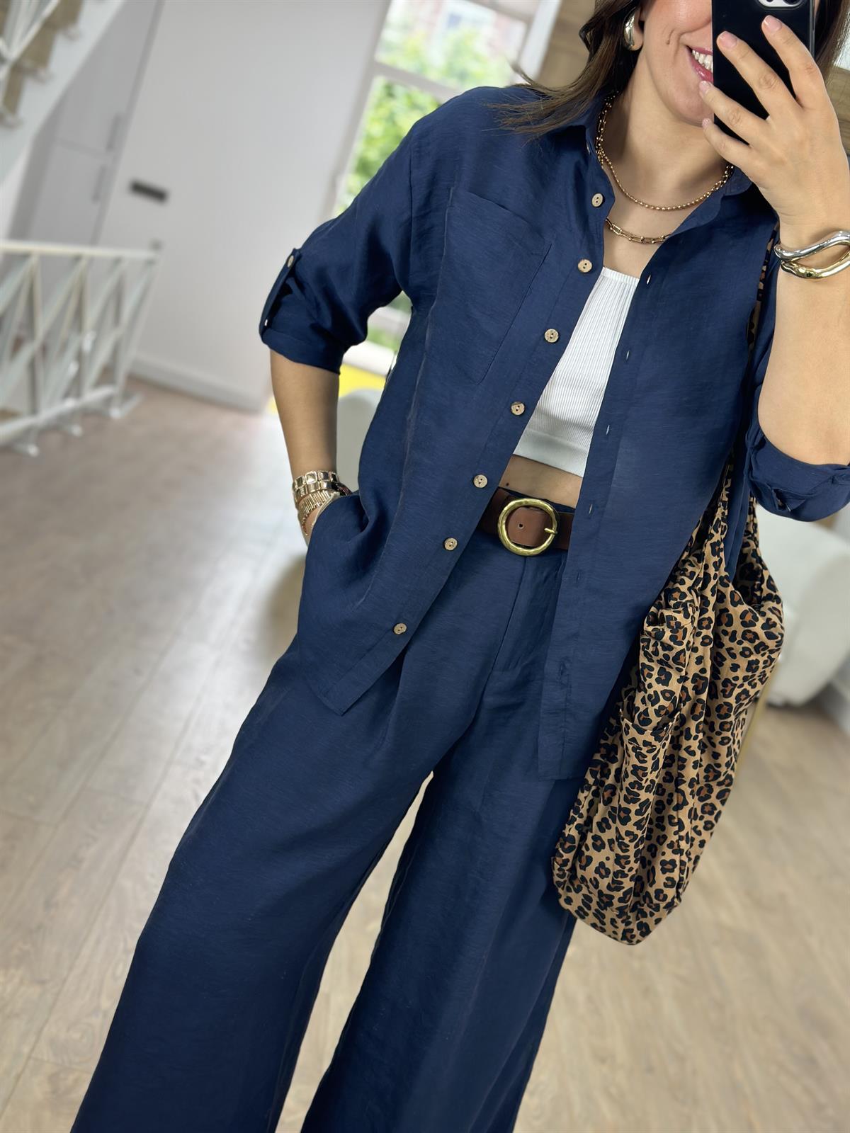 Gömlek Pantolon Keten Takım-Lacivert