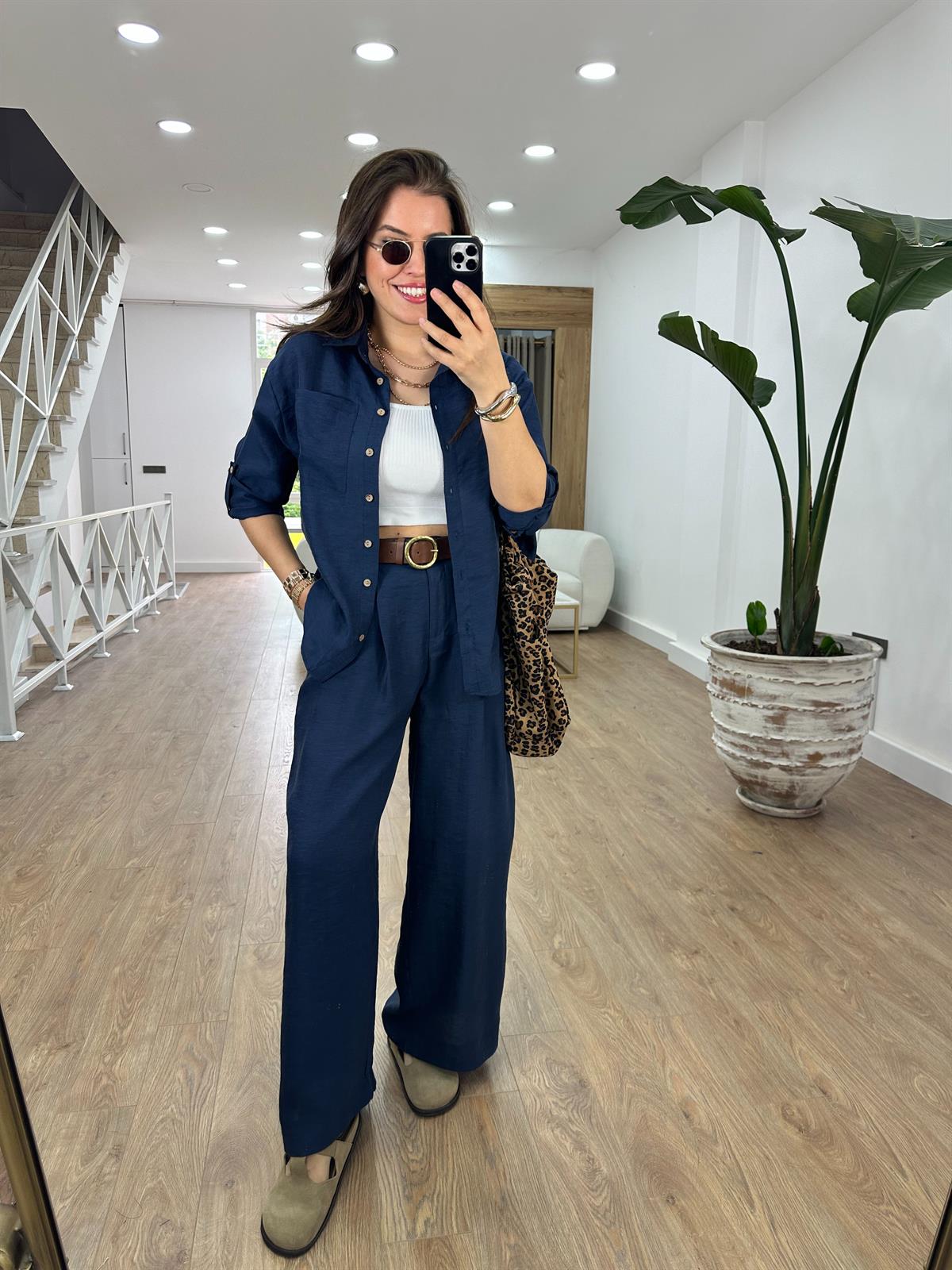 Gömlek Pantolon Keten Takım-Lacivert